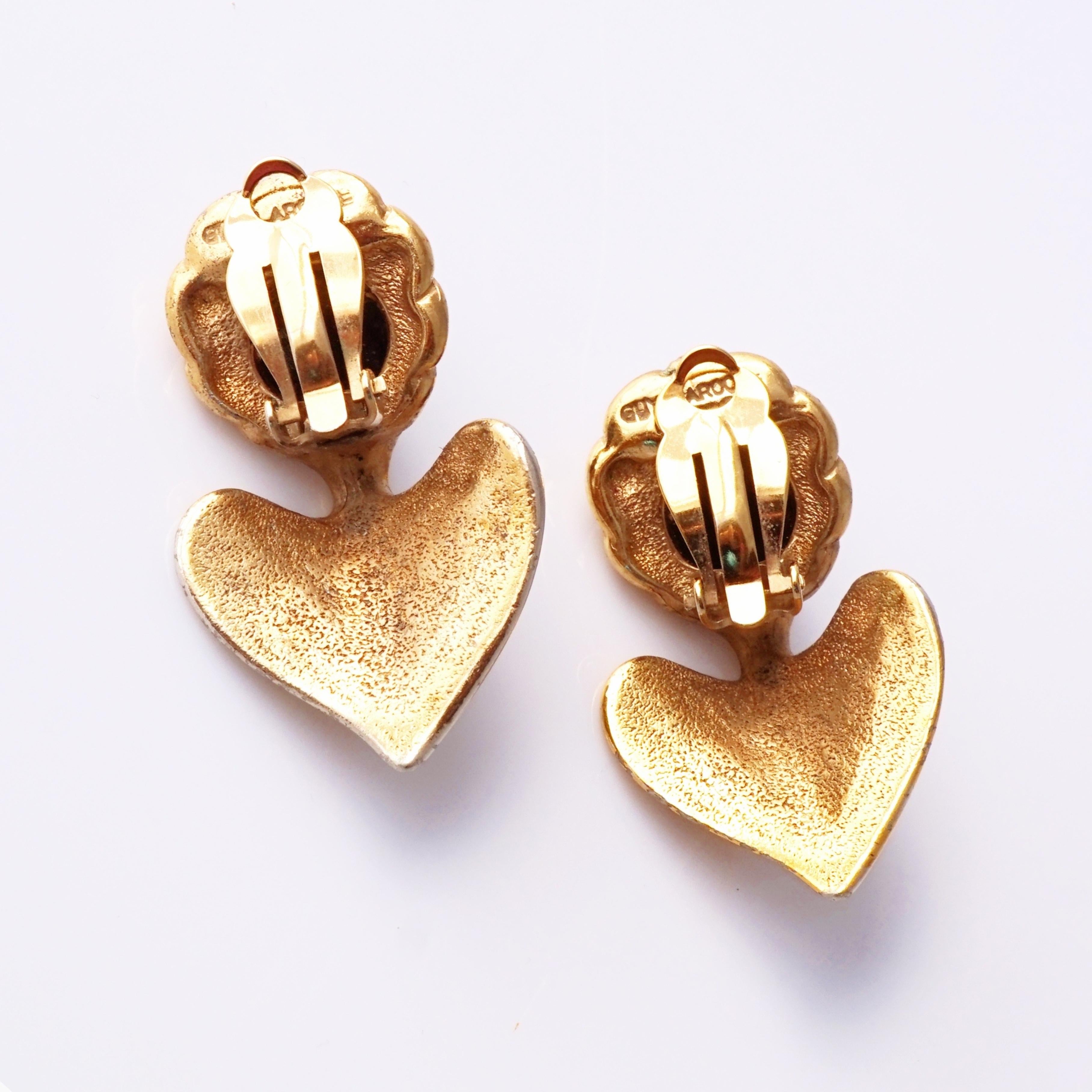 Orecchini a foglia dorati Art Deco con cabochon di ematite di Guy Laroche, anni '80 In condizioni buone in vendita a McKinney, TX