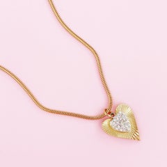 Gilded Art Deco Style Heart Pendant Necklace On Snake Chain By Coro, 1950s