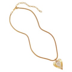 Gilded Art Deco Style Heart Pendant Necklace On Snake Chain By Coro, 1950s