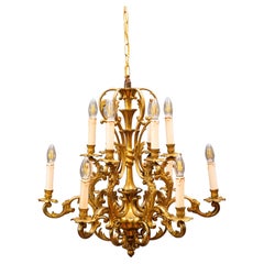 Gilded art nouveau chandelier 12 bulbs