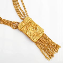 Gilded Art Nouveau Necklace With Chain Fringe By Lucien Piccard, 1970s