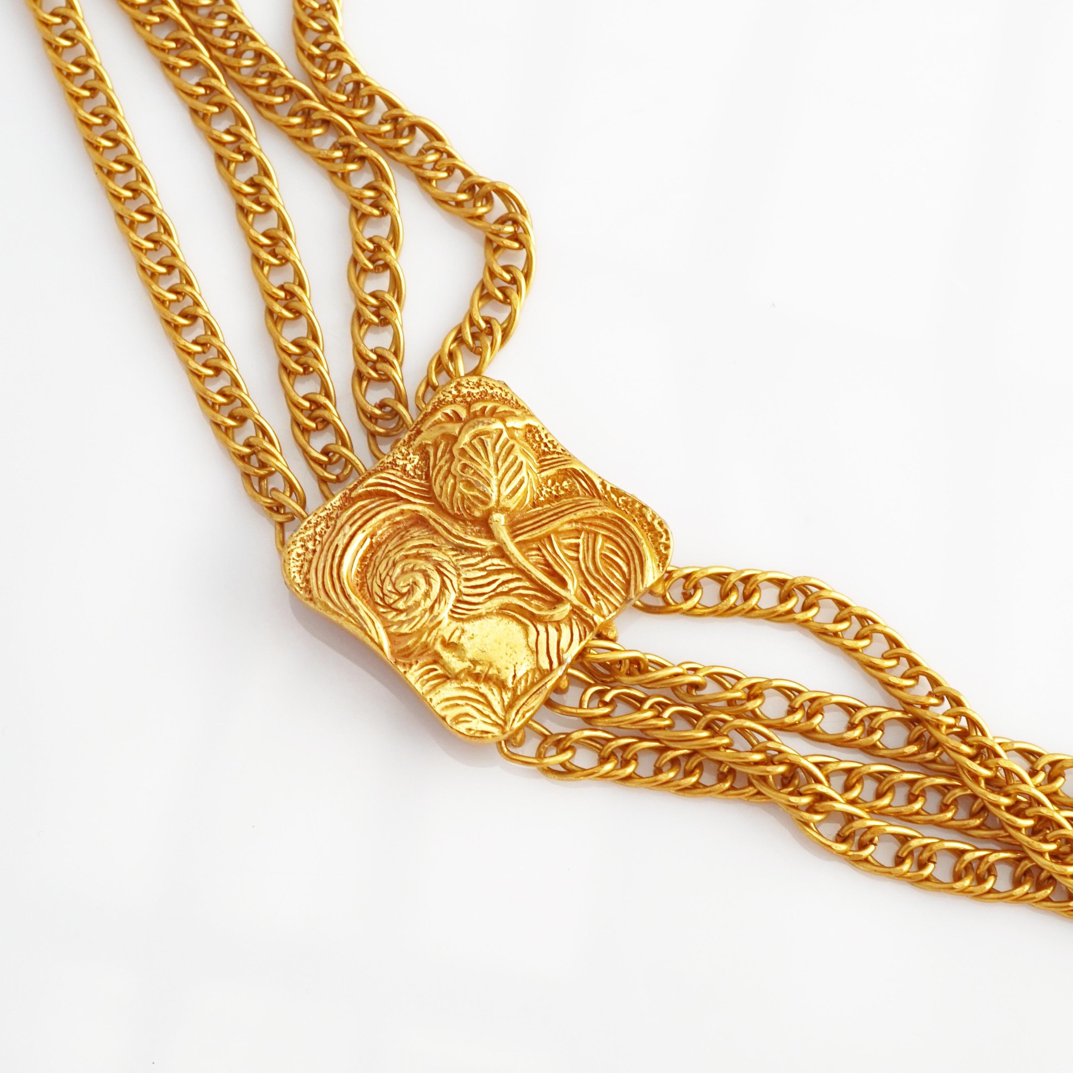 Modern Gilded Art Nouveau Necklace With Chain Fringe By Lucien Piccard, 1970s
