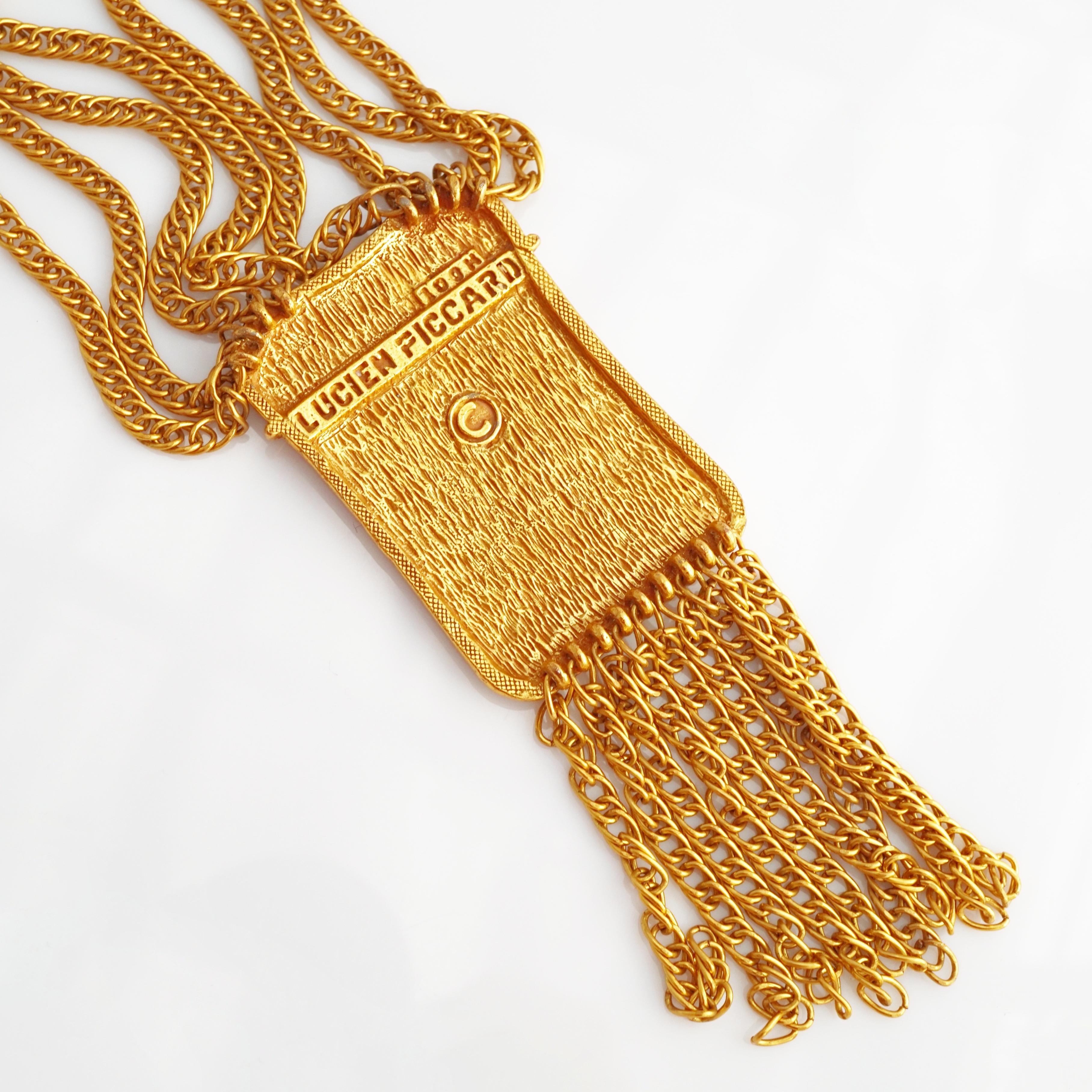 Women's Gilded Art Nouveau Necklace With Chain Fringe By Lucien Piccard, 1970s