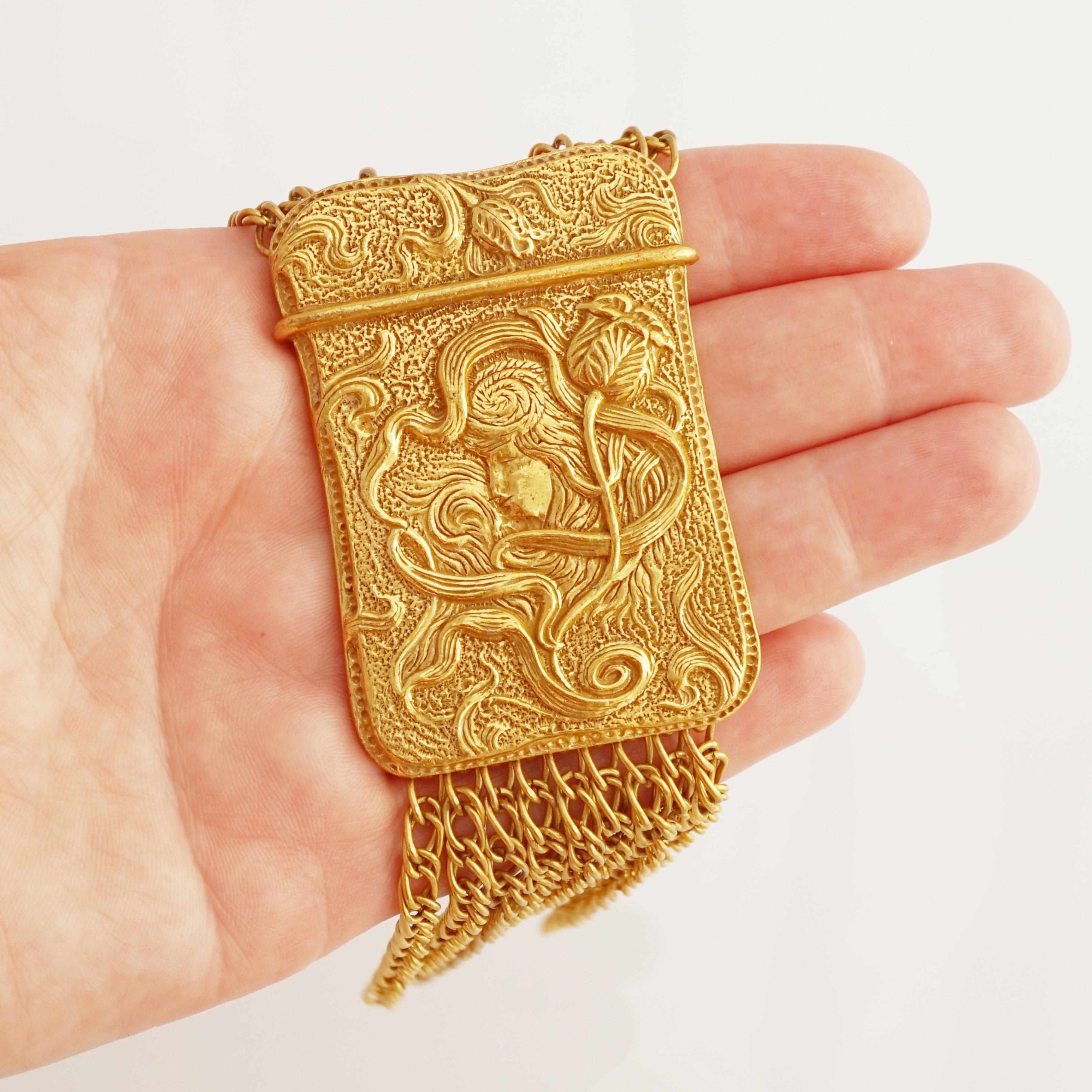 Gilded Art Nouveau Necklace With Chain Fringe By Lucien Piccard, 1970s 2