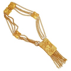 Gilded Art Nouveau Necklace With Chain Fringe By Lucien Piccard, 1970s