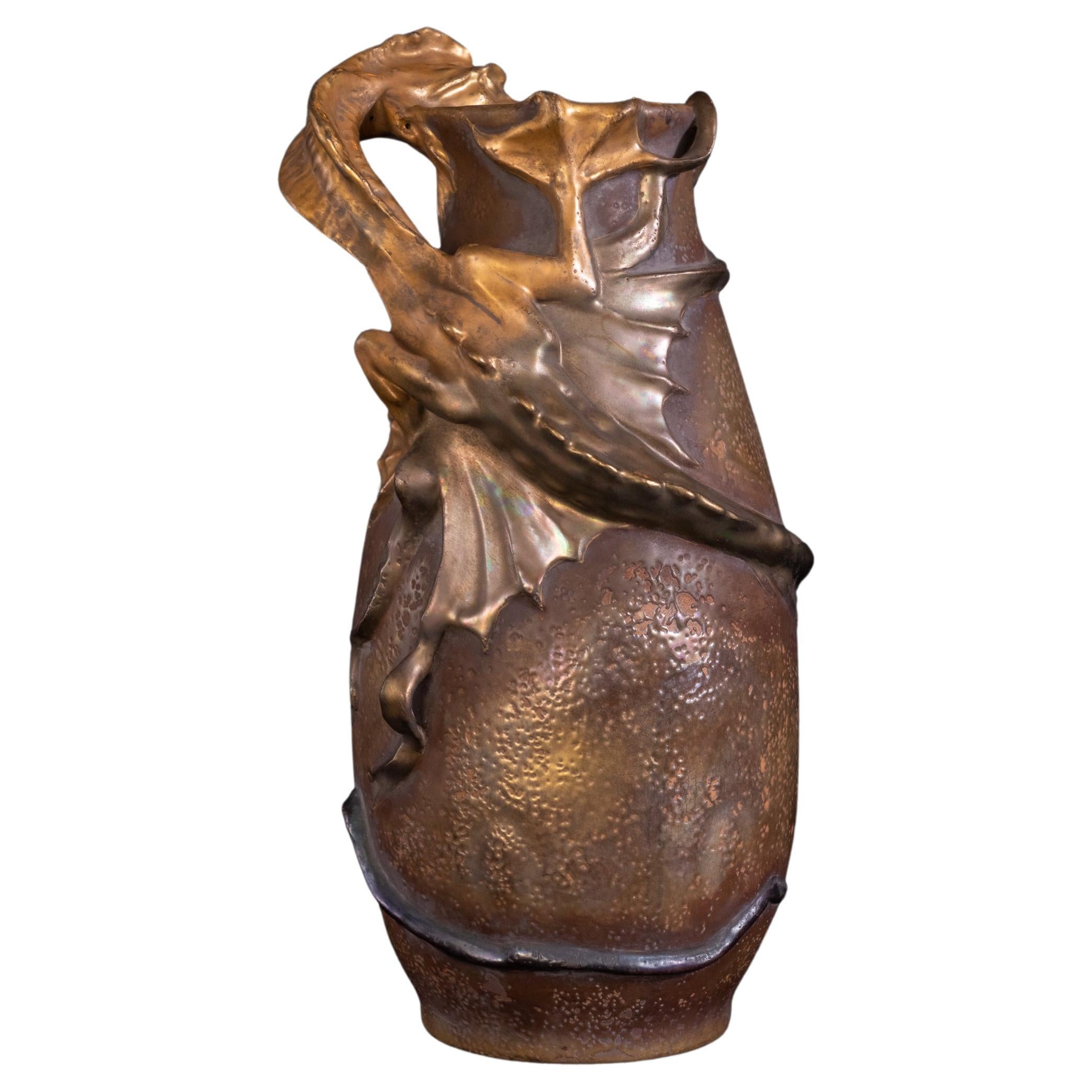 Gilded Art Nouveau "Web-Footed Sea Monster" Vase by RStK Amphora For Sale