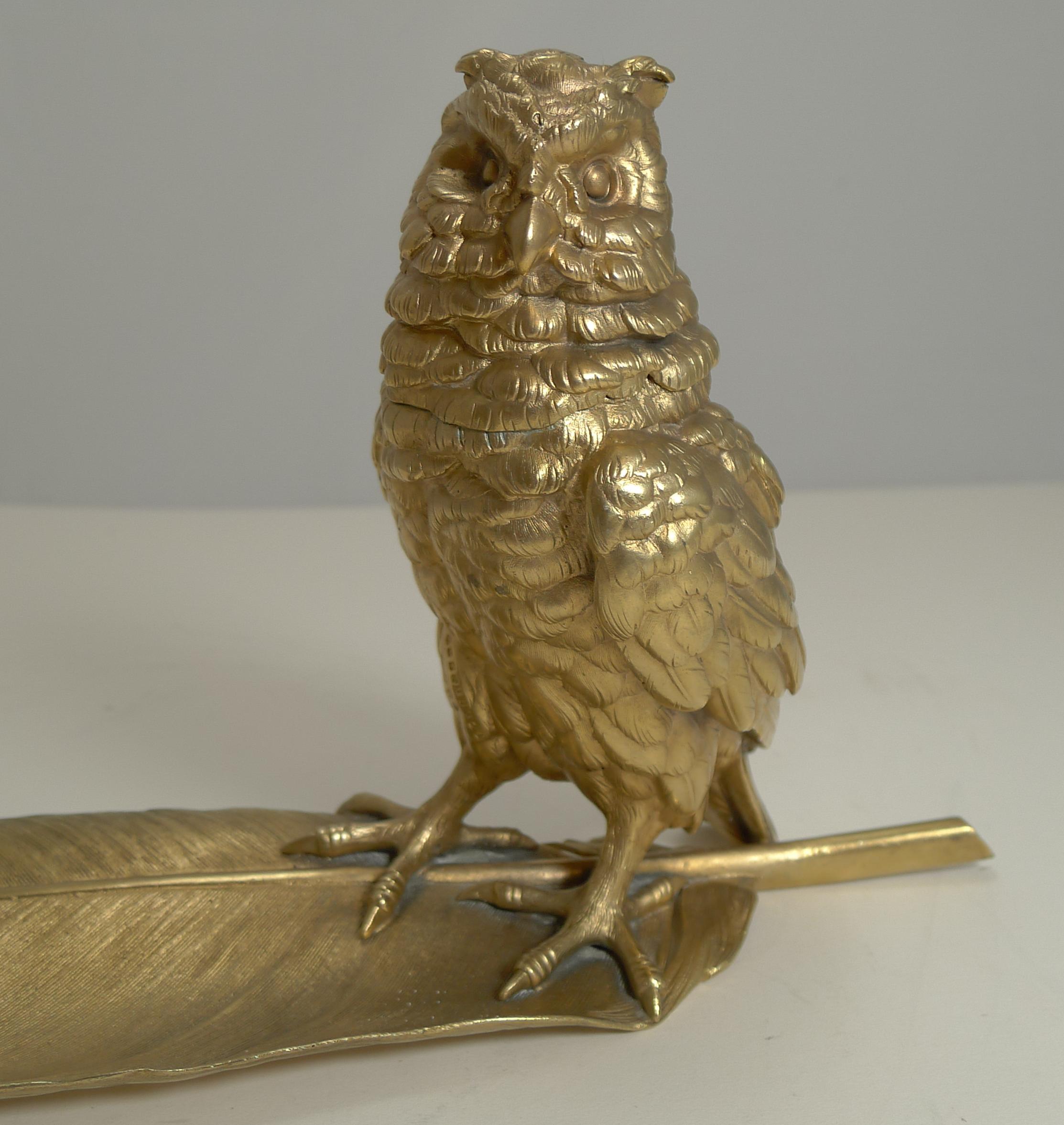 Gilded Austrian Bronze Inkwell / Pen Rest, Signed Bergmann For Sale 3