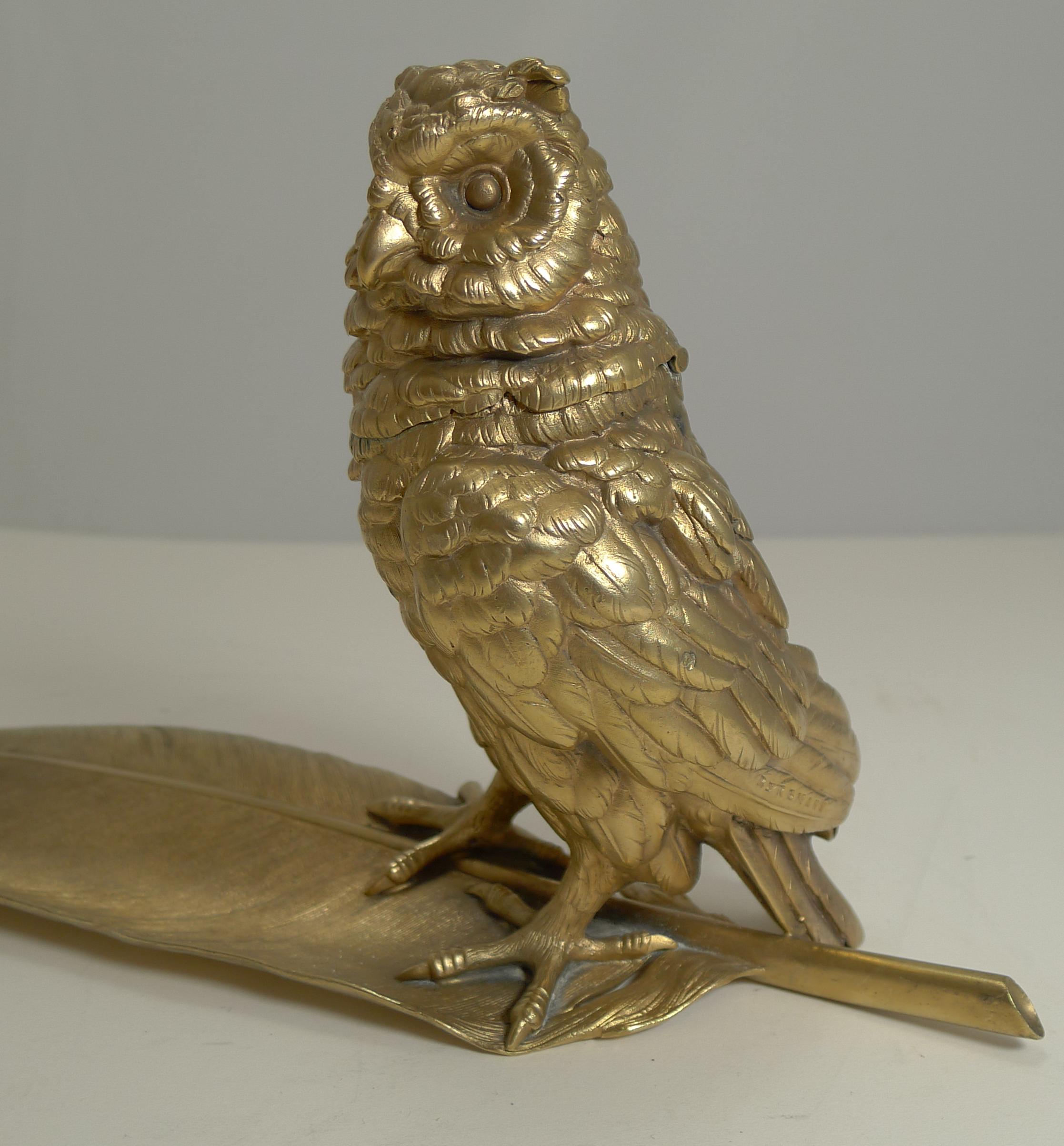 Gilded Austrian Bronze Inkwell / Pen Rest, Signed Bergmann For Sale 4