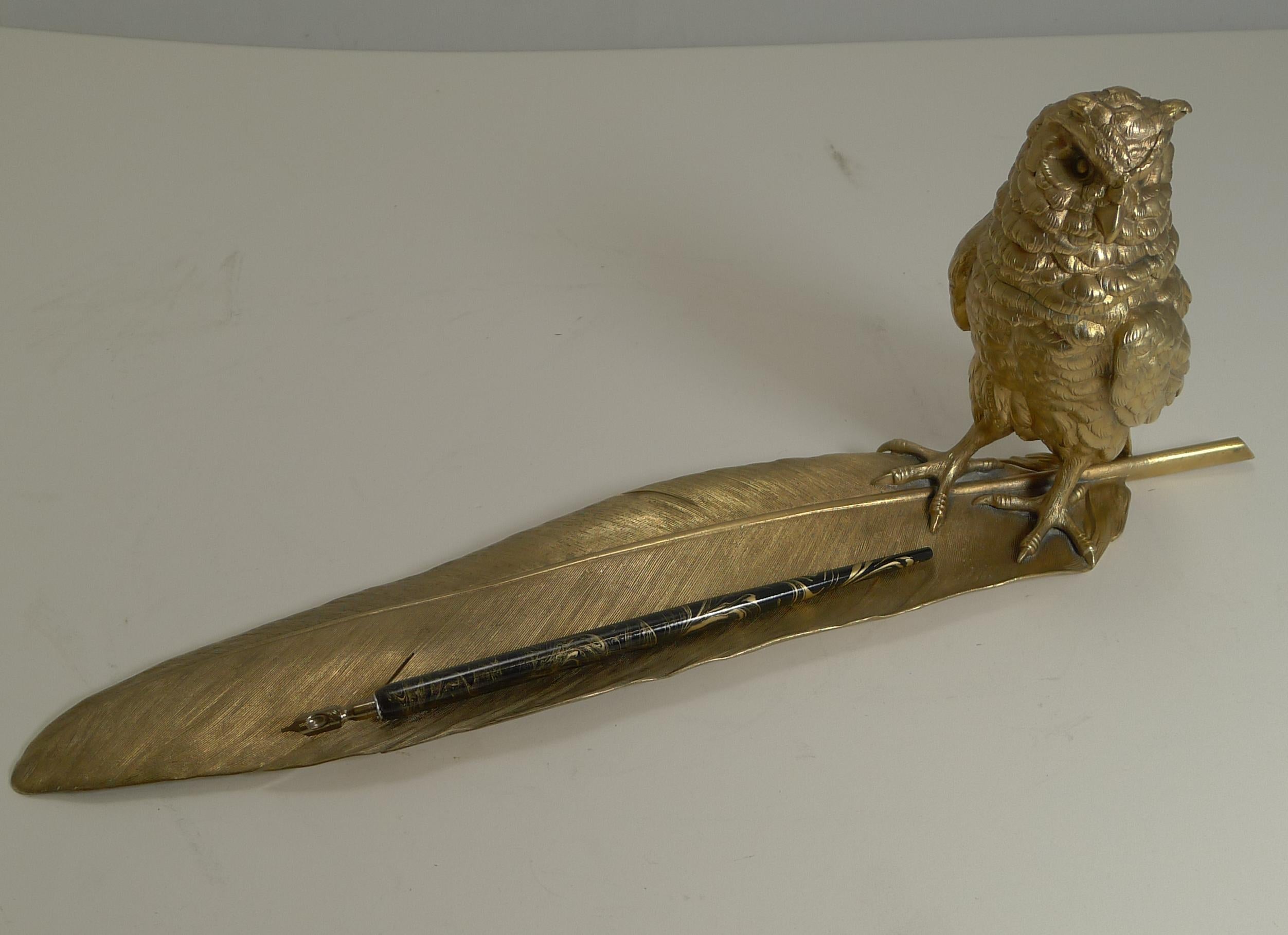 Gilded Austrian Bronze Inkwell / Pen Rest, Signed Bergmann For Sale 6
