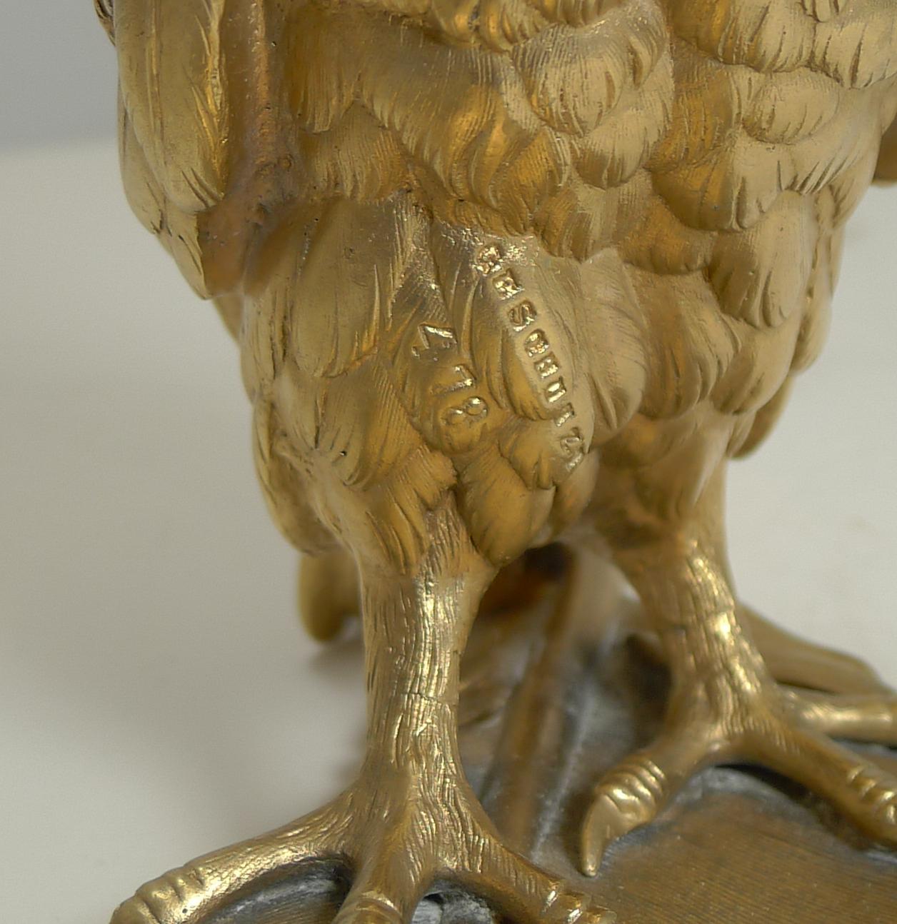 Gilded Austrian Bronze Inkwell / Pen Rest, Signed Bergmann For Sale 7