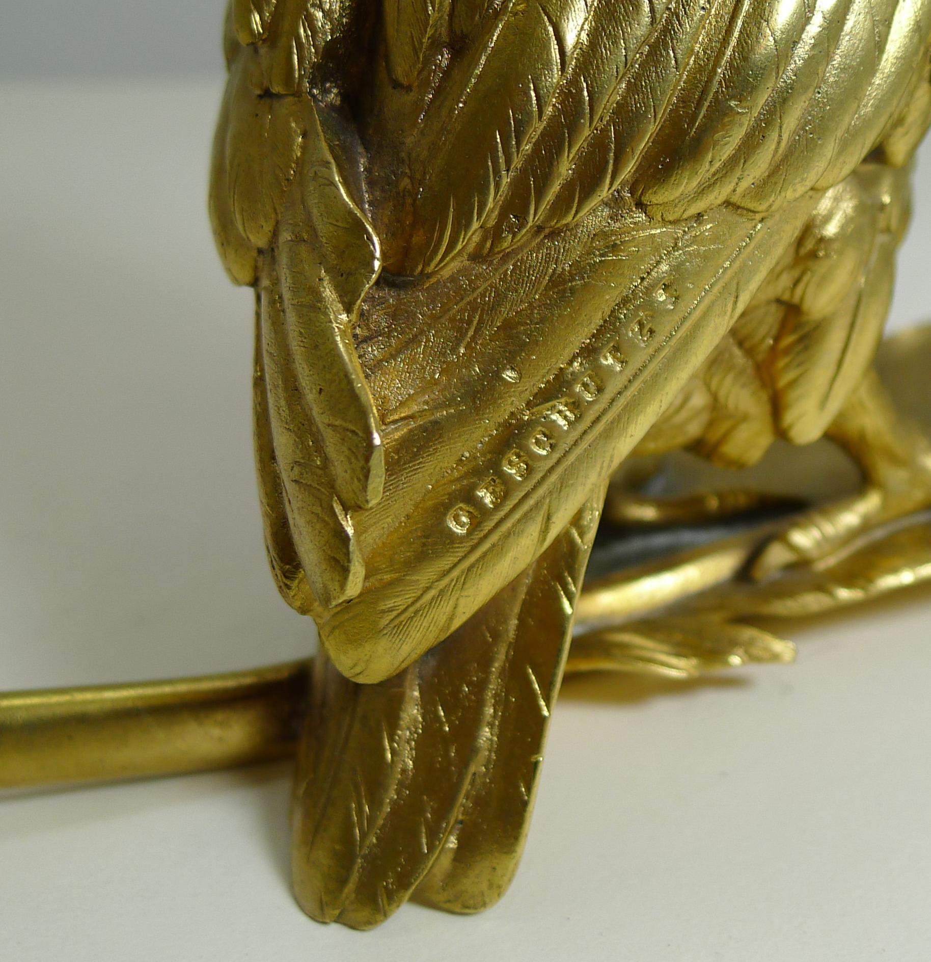 Edwardian Gilded Austrian Bronze Inkwell / Pen Rest, Signed Bergmann For Sale