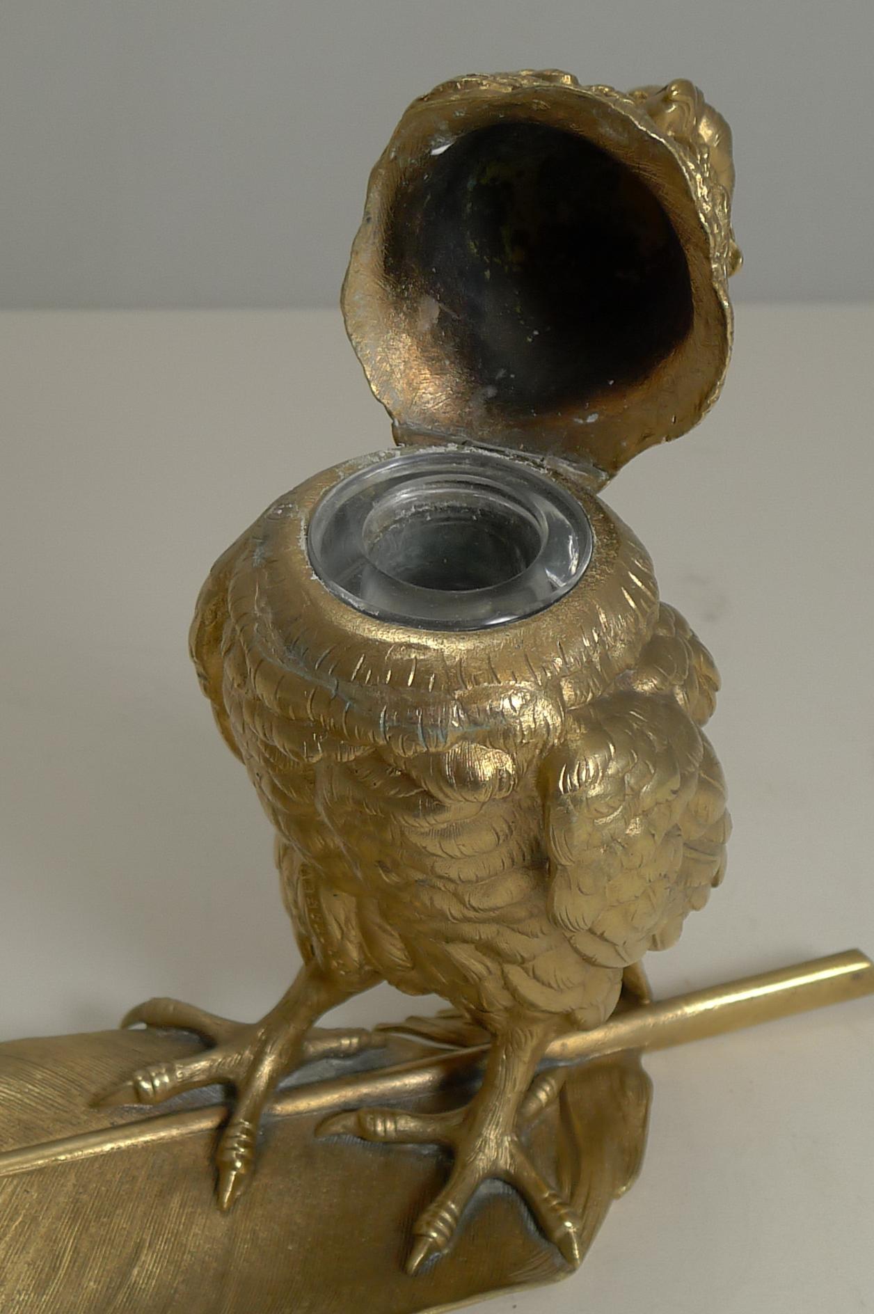 Gilded Austrian Bronze Inkwell / Pen Rest, Signed Bergmann For Sale 1