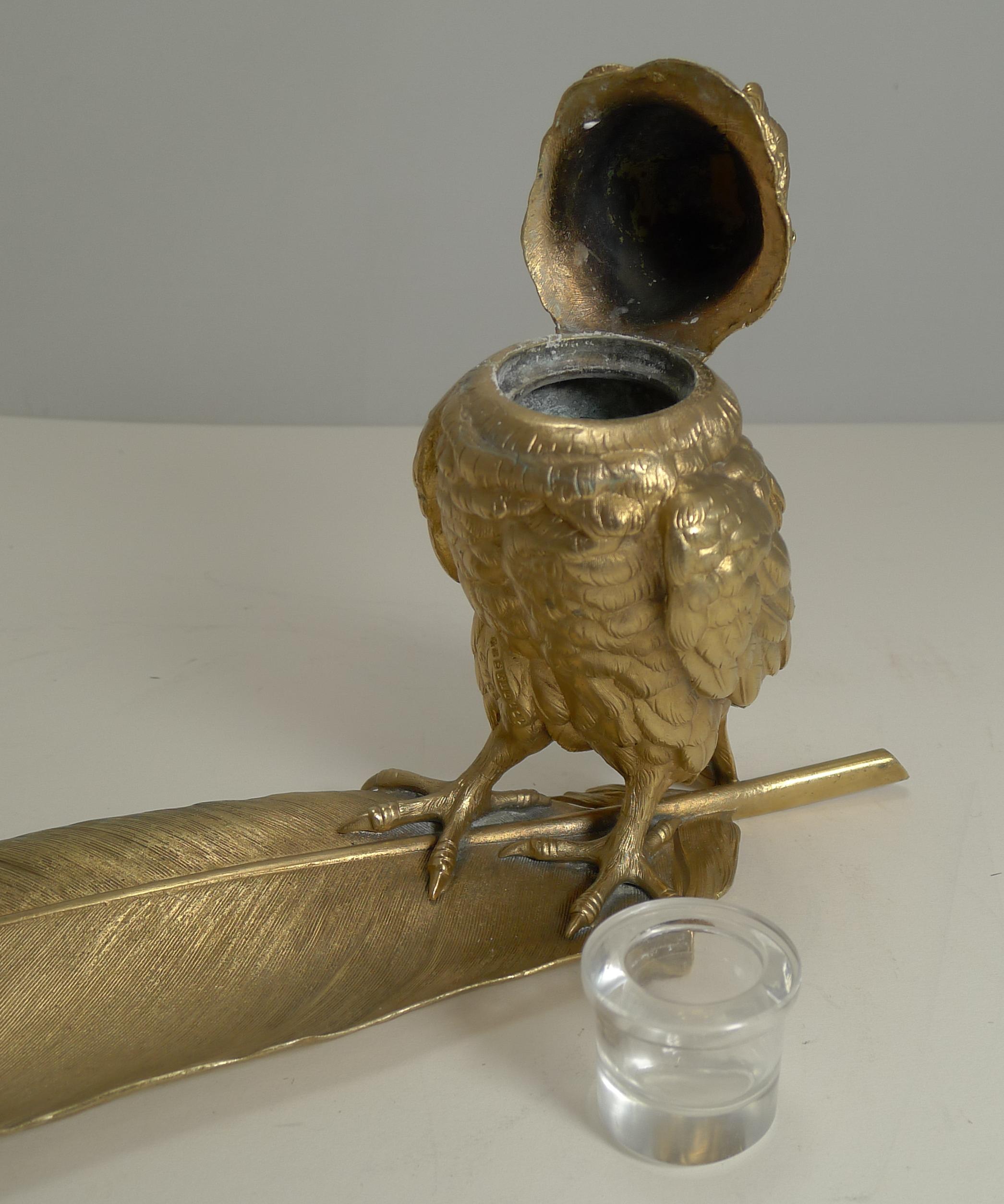Gilded Austrian Bronze Inkwell / Pen Rest, Signed Bergmann For Sale 2