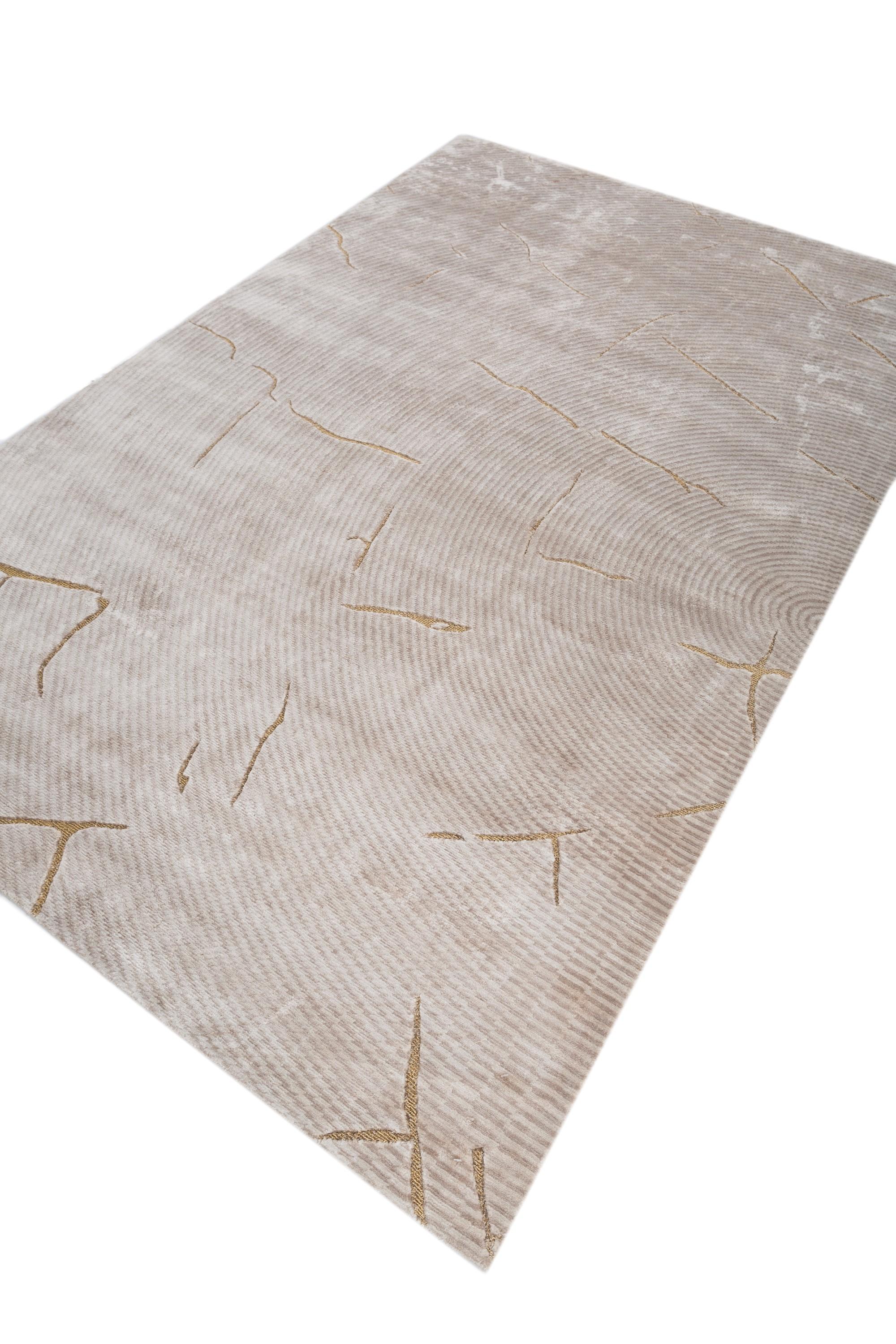 Indian Gilded Ballet White Sand & Marble 180x270 cm Hand Knotted Rug For Sale