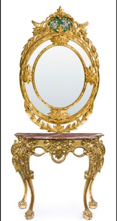 Napoleon III Gilded Console Table with Marble Top, Circa 1860-1870