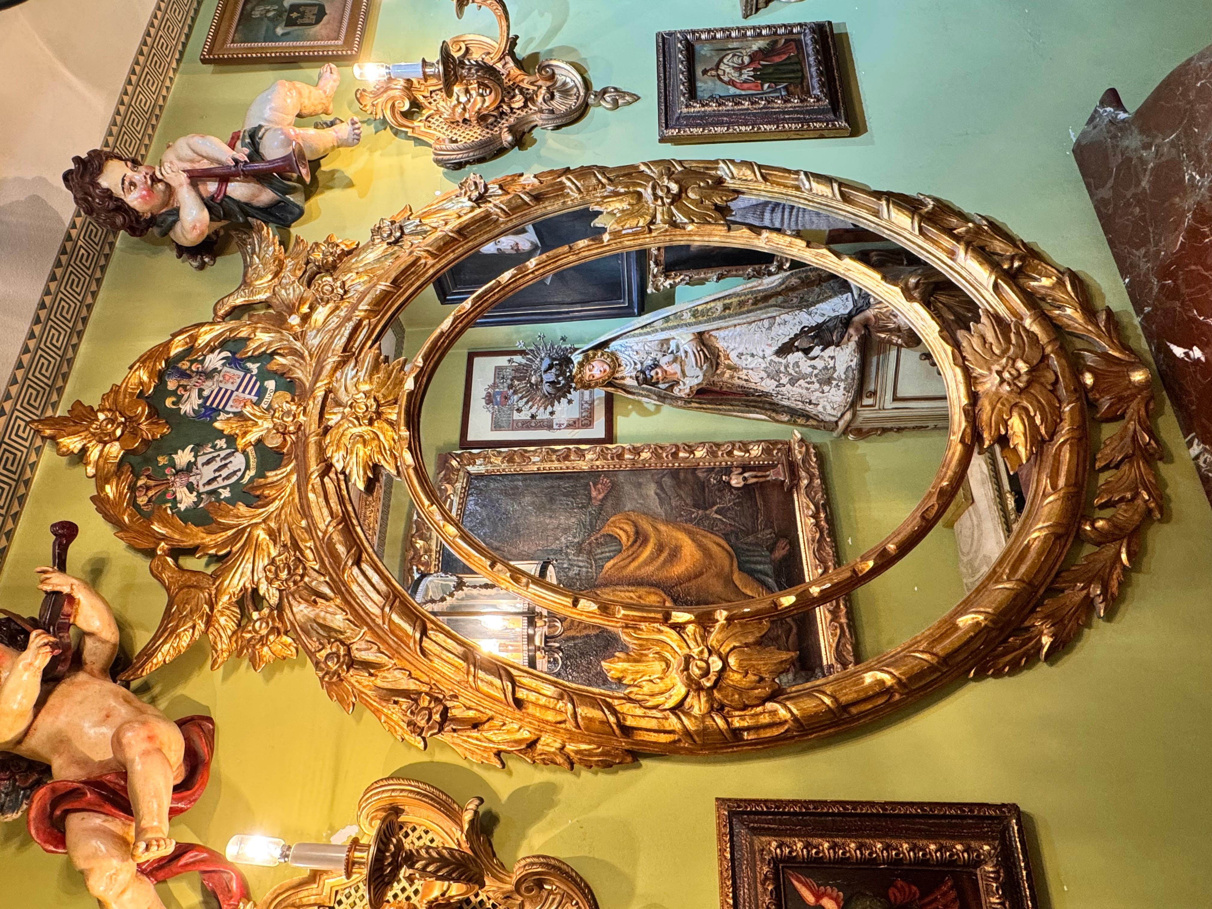 Mesa Consola Barroca Dorada con Mármol Rojo y Espejo Tallado con Escudo de Armas Barroco en venta