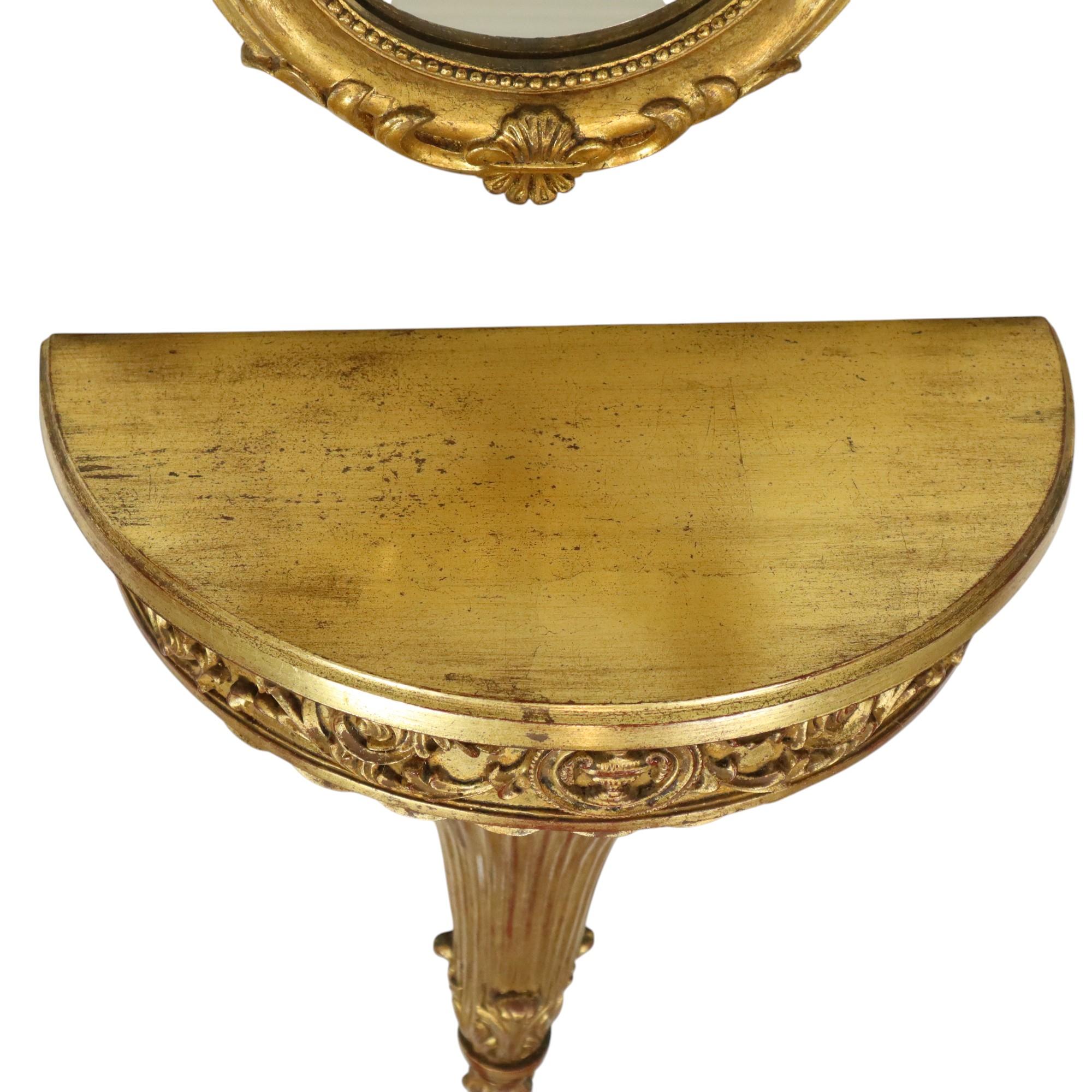 Gilded Baroque Style Mirror With Console Acanthus France For Sale 7