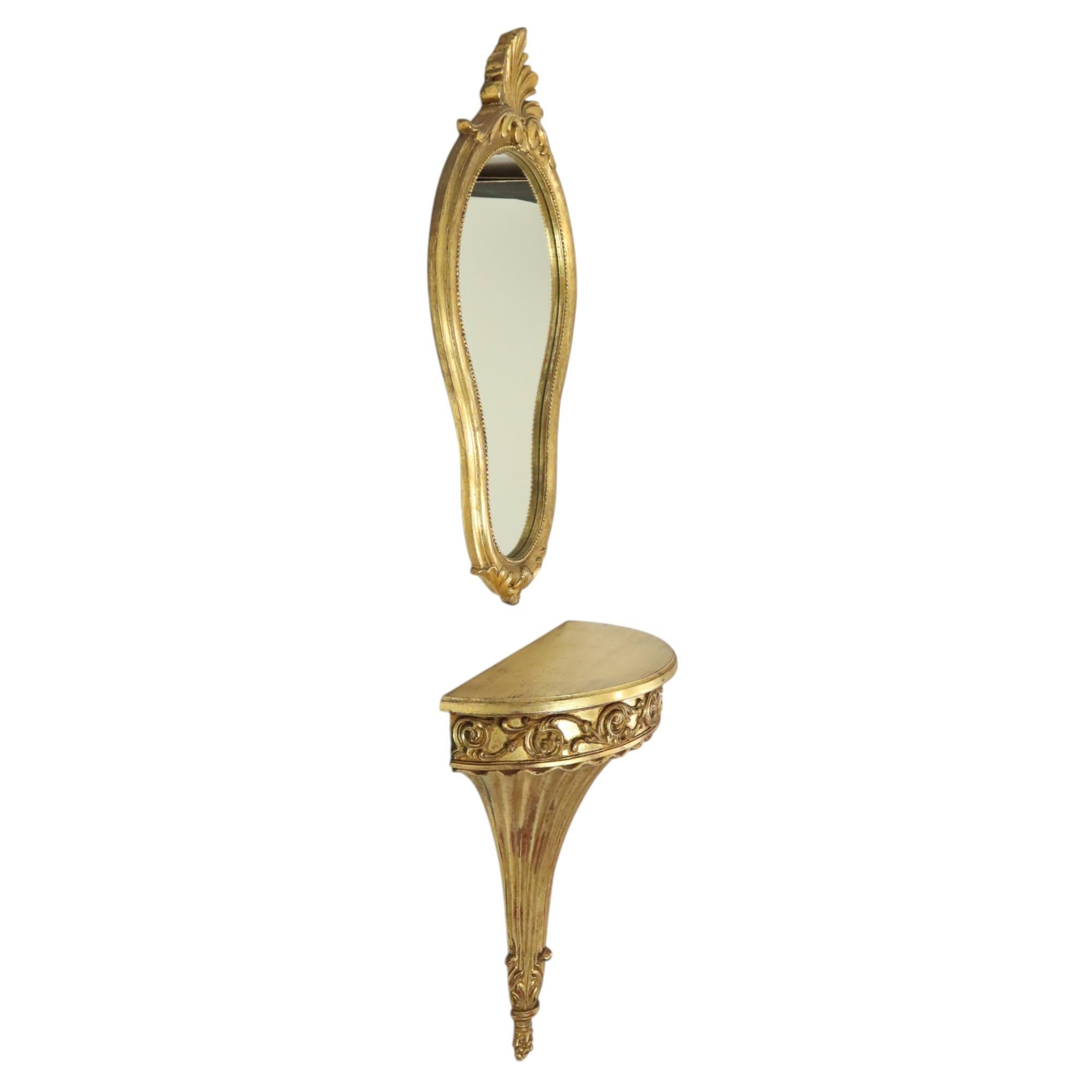 Gilded Baroque Style Mirror With Console Acanthus France For Sale 8