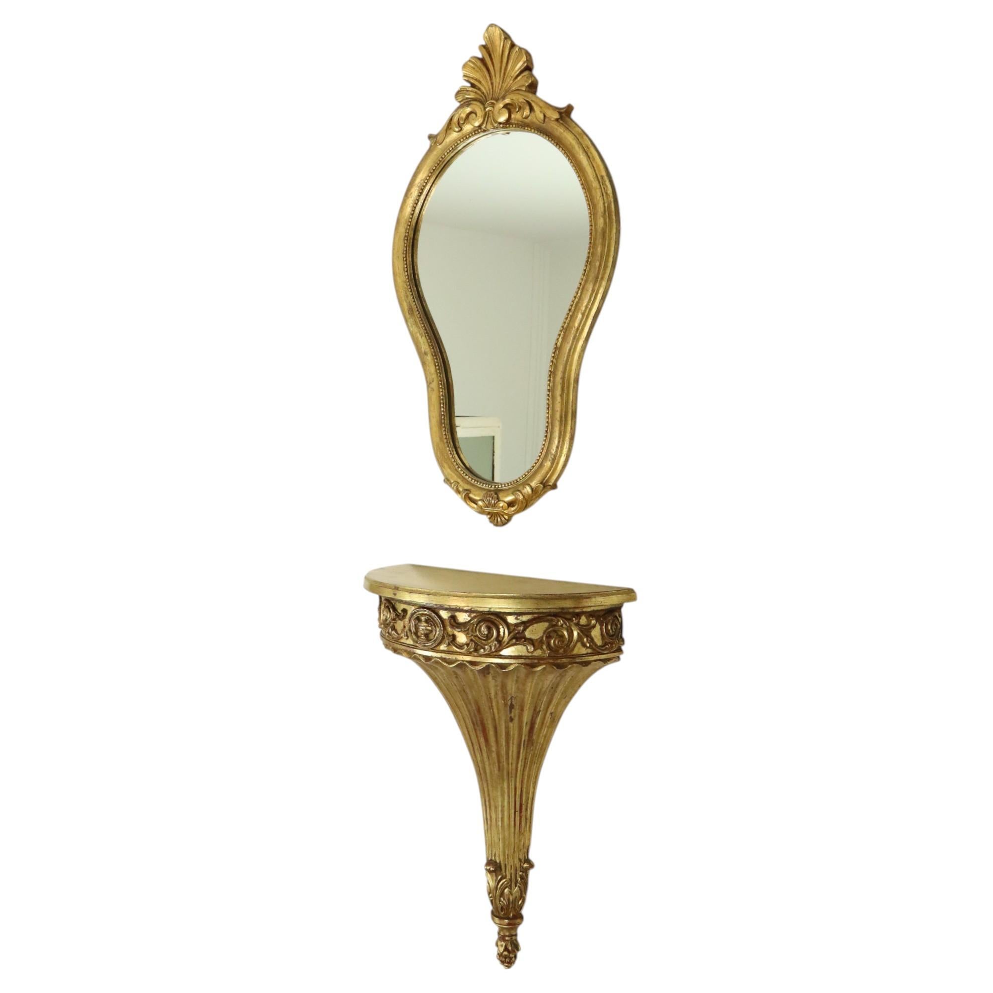 Gilt Gilded Baroque Style Mirror With Console Acanthus France For Sale