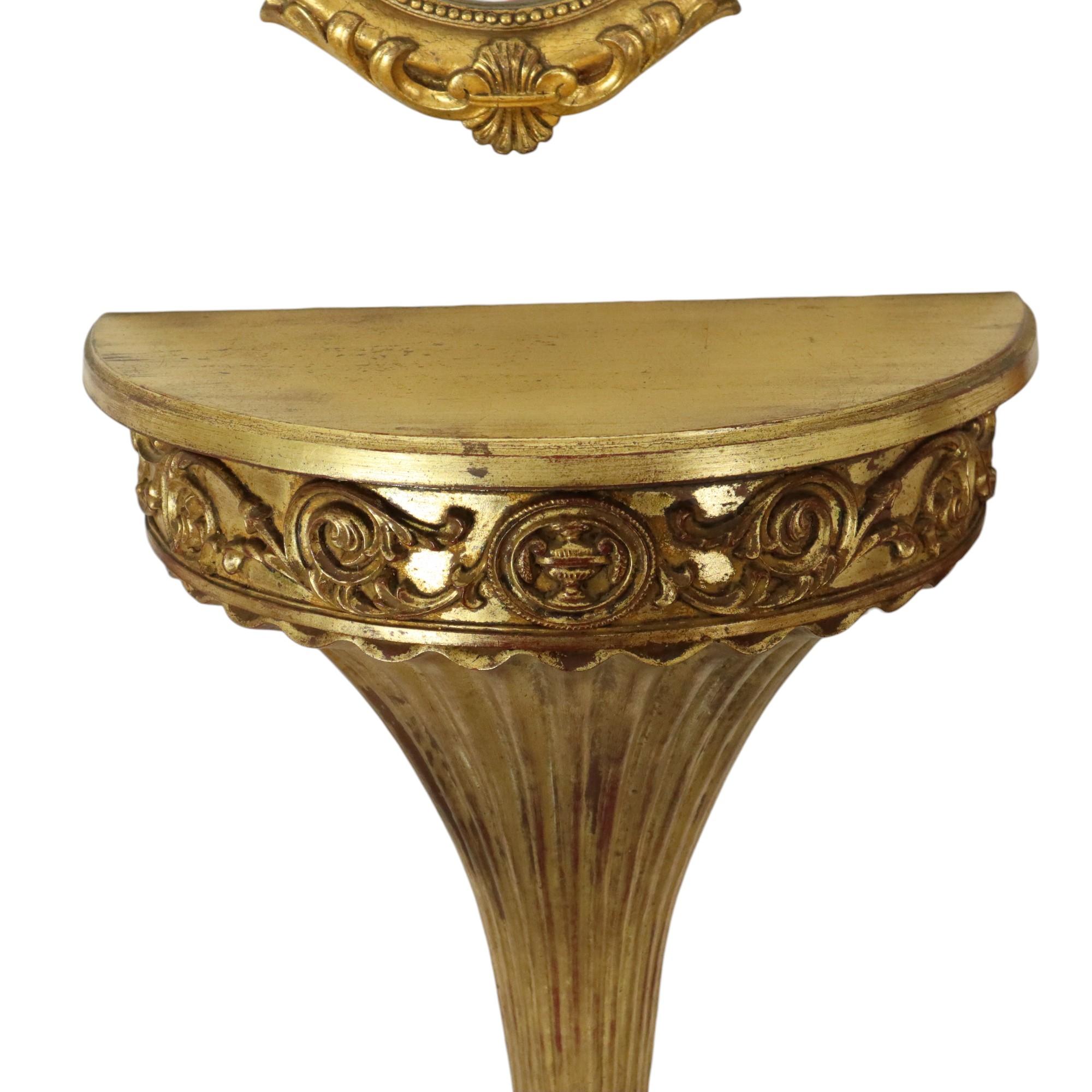 Gilded Baroque Style Mirror With Console Acanthus France For Sale 2