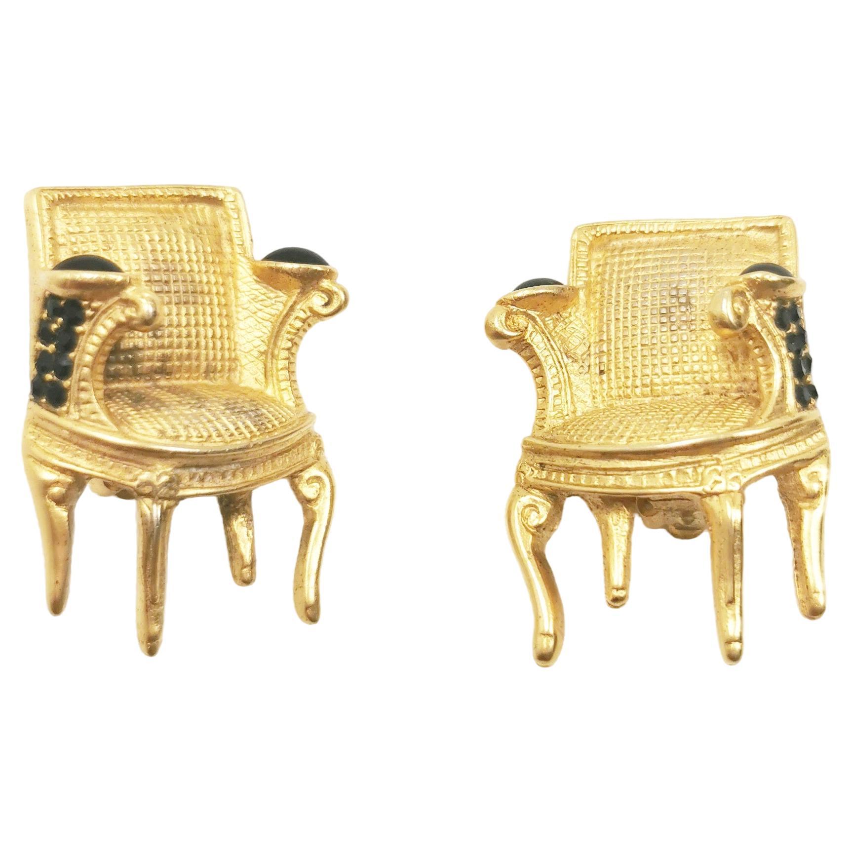 Gilded Bergère Chairs ROCOCO LOUIS XVI GOLD Chair Earrings by Karl Lagerfeld