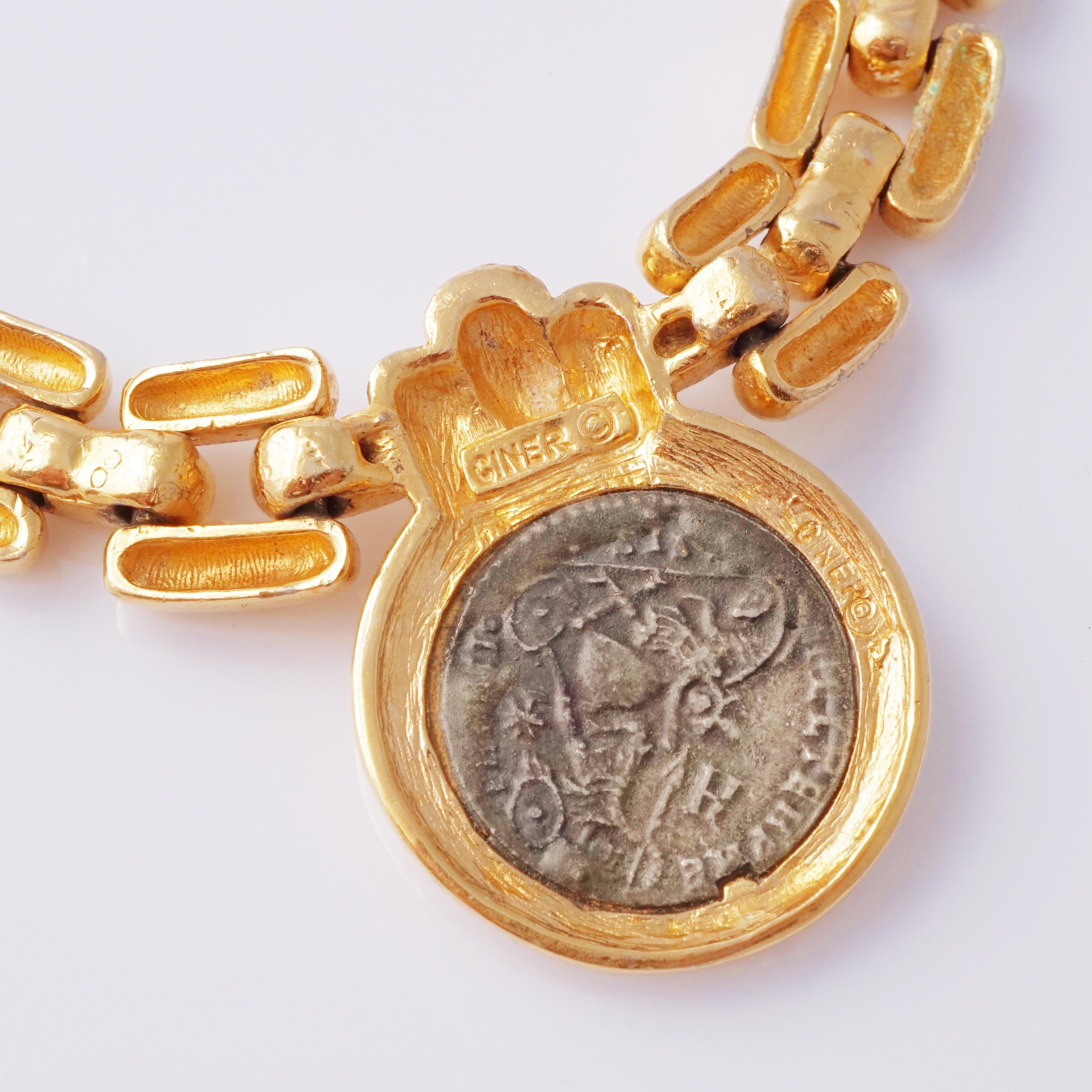 Women's Gilded Bezel Set Roman Coin Choker Necklace By Ciner, 1980s