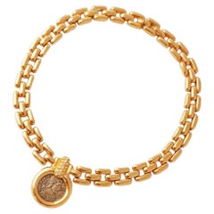 Vintage Gilded Bezel Set Roman Coin Choker Necklace By Ciner, 1980s