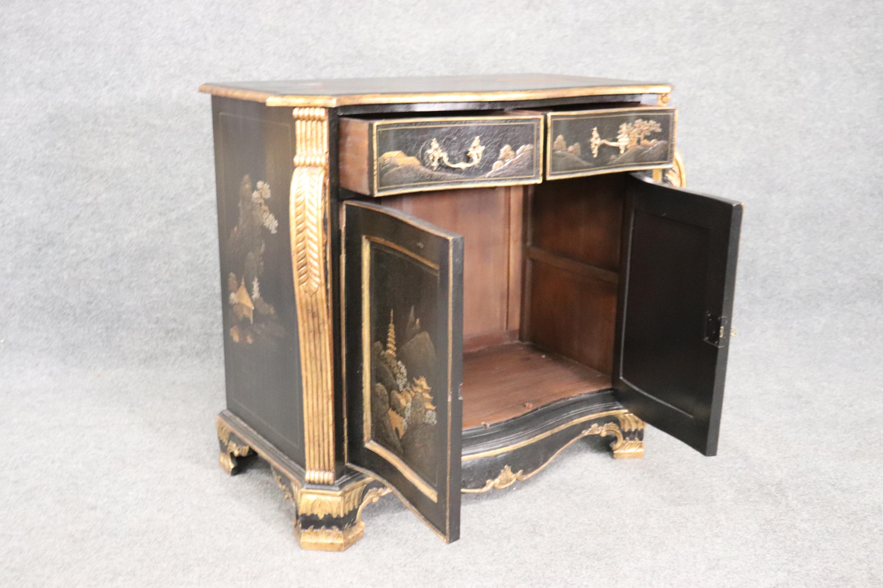 Gilded Black Chinoiserie Georgian Style Antique Two Door Cabinet Commode Server 5