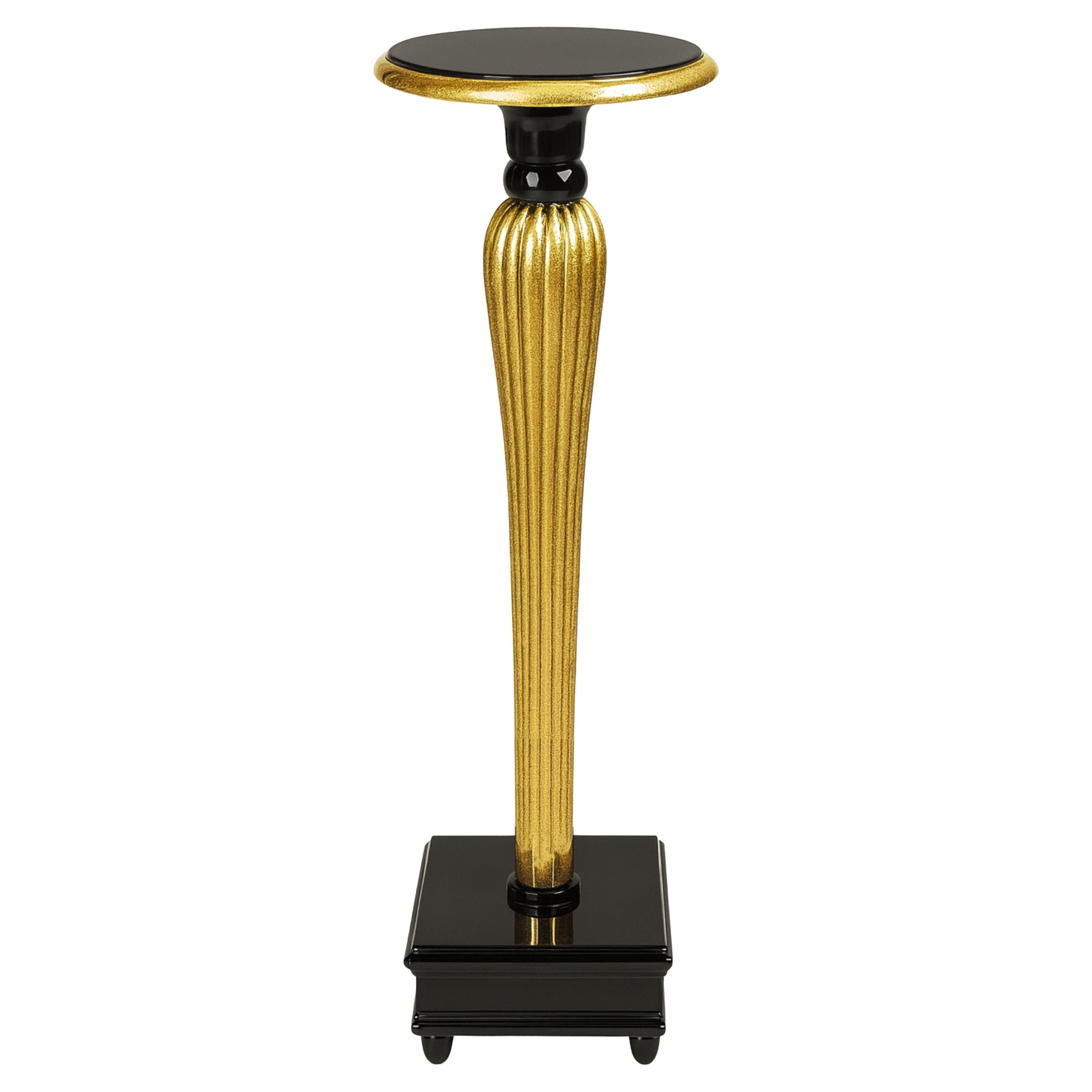 Gilded Black Lacquer Classical Wooden Column Pedestal, 20th Century For Sale