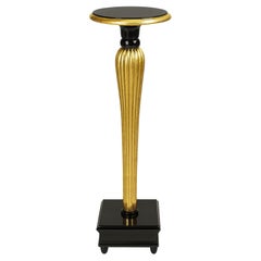 Gilded Black Lacquer Classical Wooden Column Pedestal, 20th Century