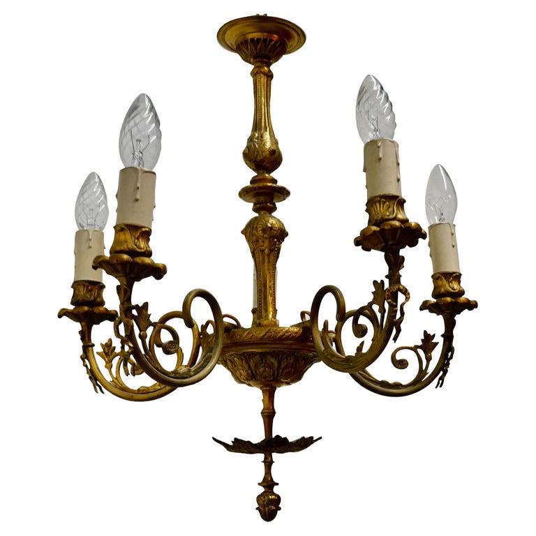 Gilded Brass 5Branch Rococo Style Chandelier For Sale at 1stDibs