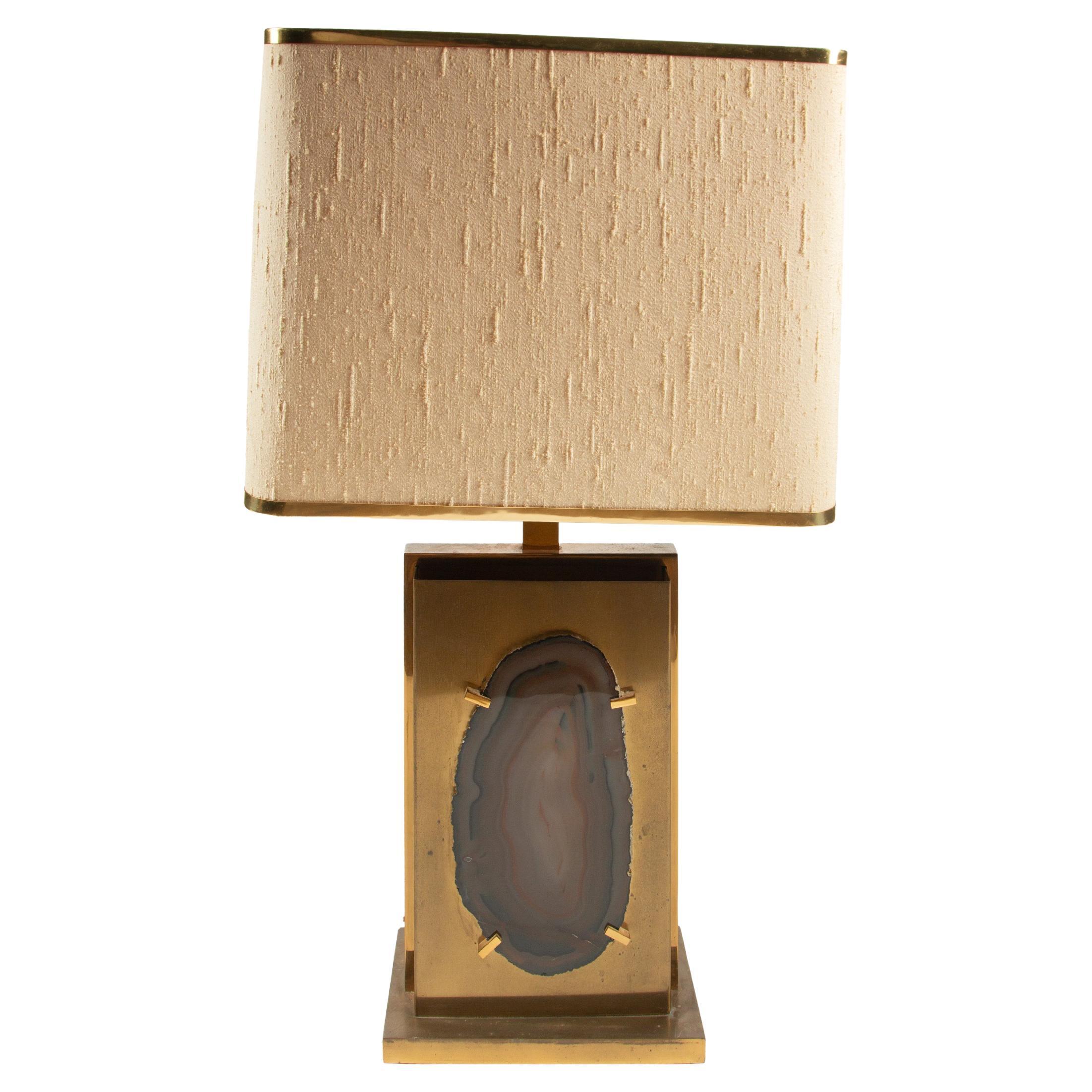 Gilded Brass and Agate Table Lamp, Willy Daro, circa 1970