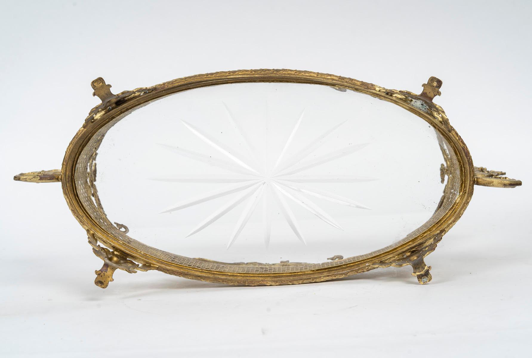 Gilded Brass and Crystal Bowl, Napoleon III Period, 19th Century. en vente 1