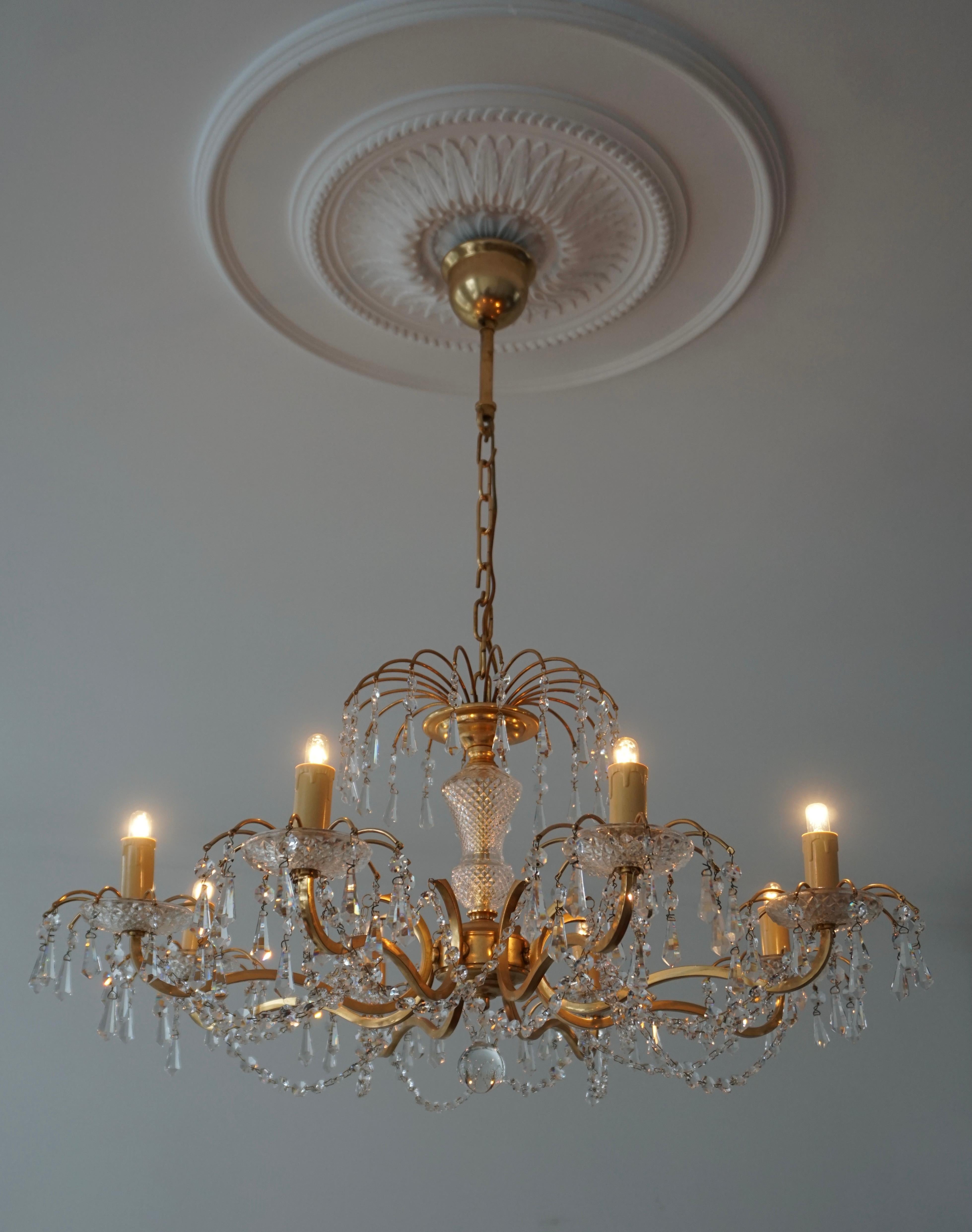 Gilded Brass and Crystal Chandelier For Sale 6