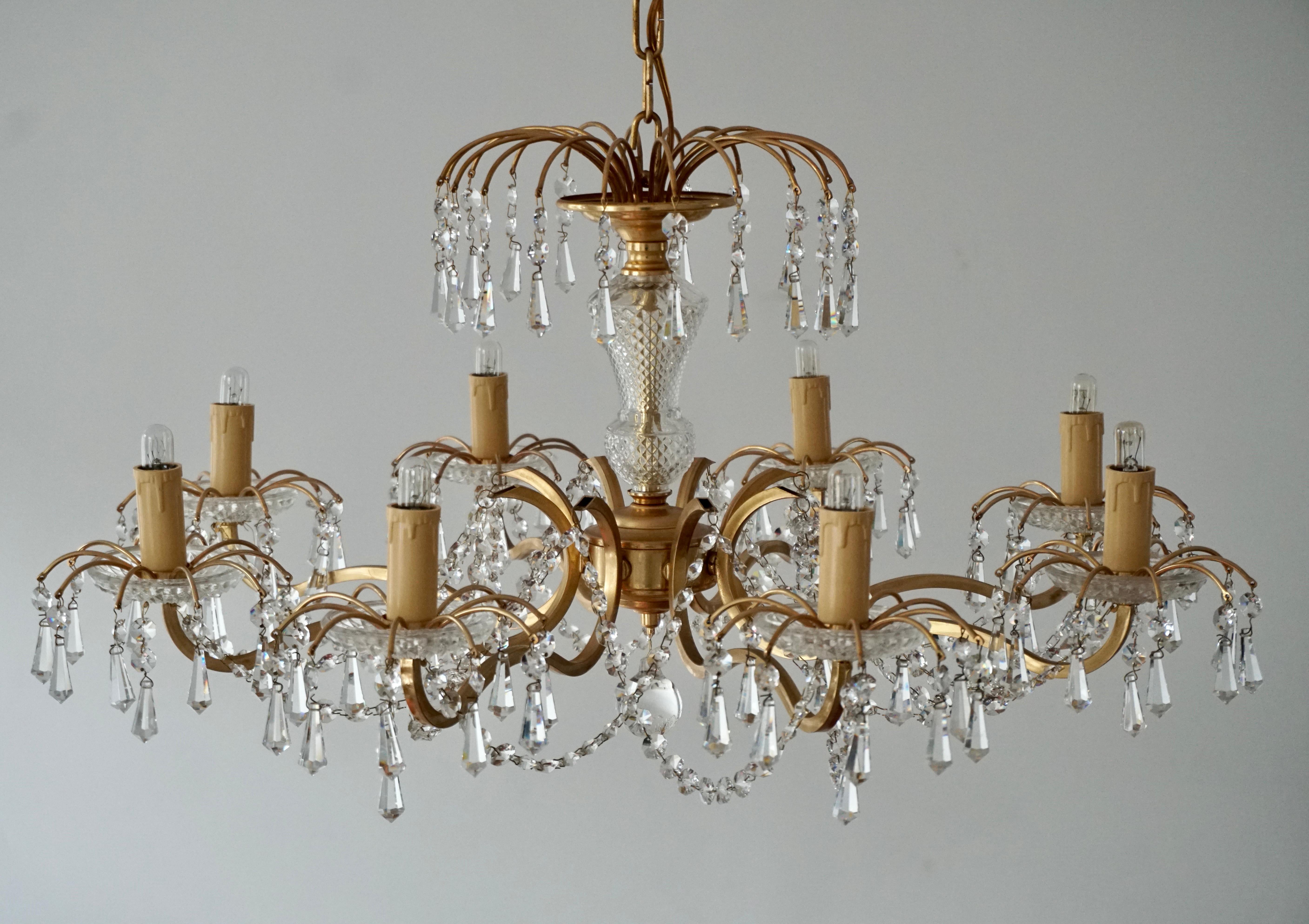 Gilded Brass and Crystal Chandelier For Sale 2