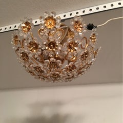 Gilded Brass and Crystal Glass Flower Chandelier by Palwa