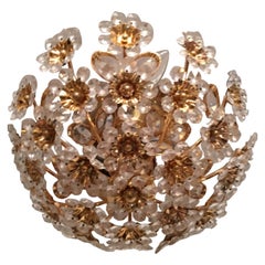 Gilded Brass and Crystal Glass Flower Chandelier by Palwa