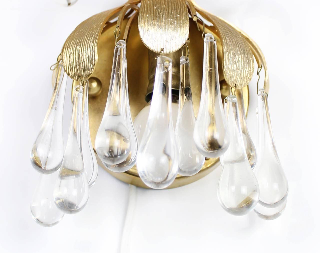 Regency Gilded Brass and Crystal Sconces from Palwa, 1970s, Set of Two