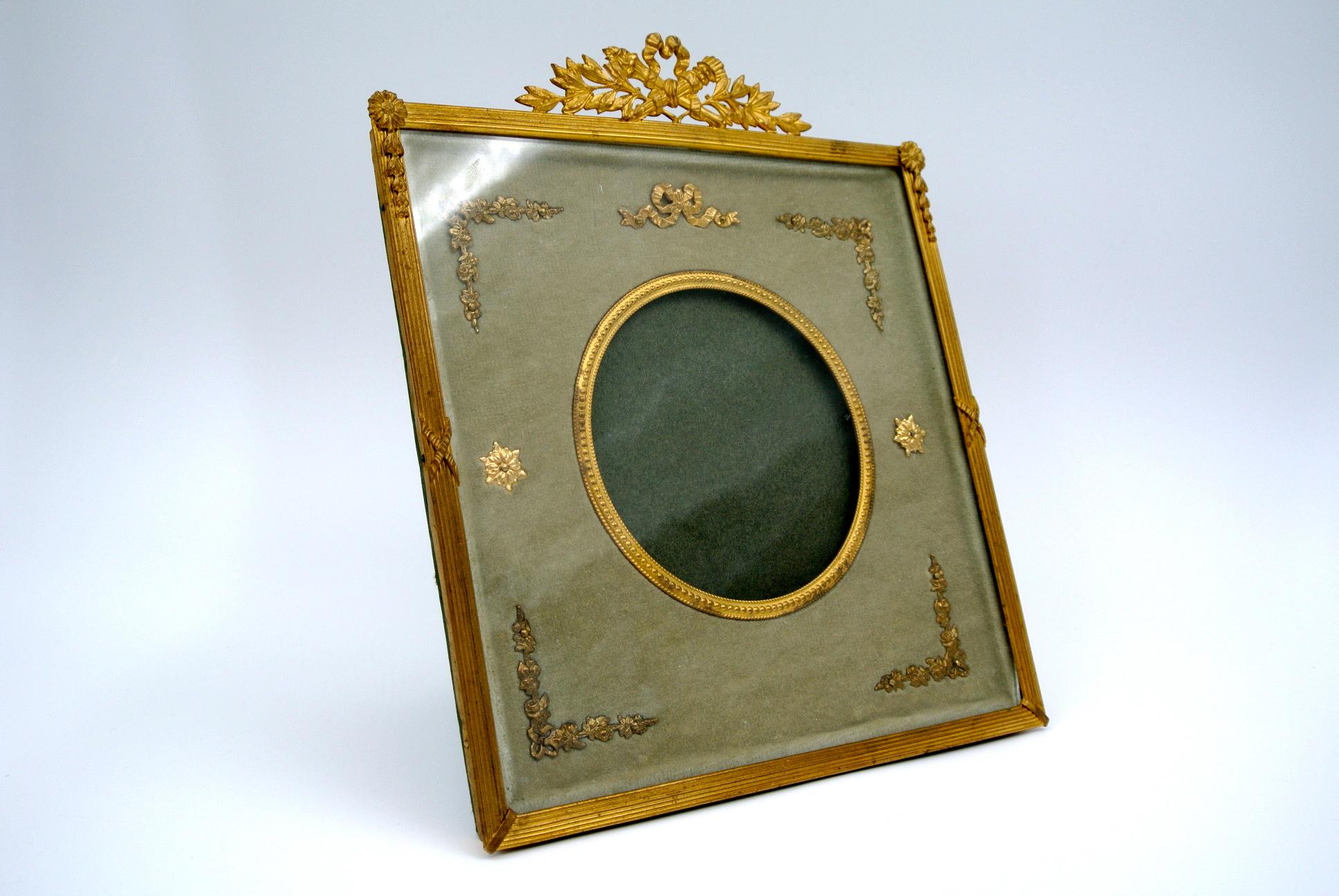 Napoleon III Gilded Brass and Water Green Velvet Photo Frame