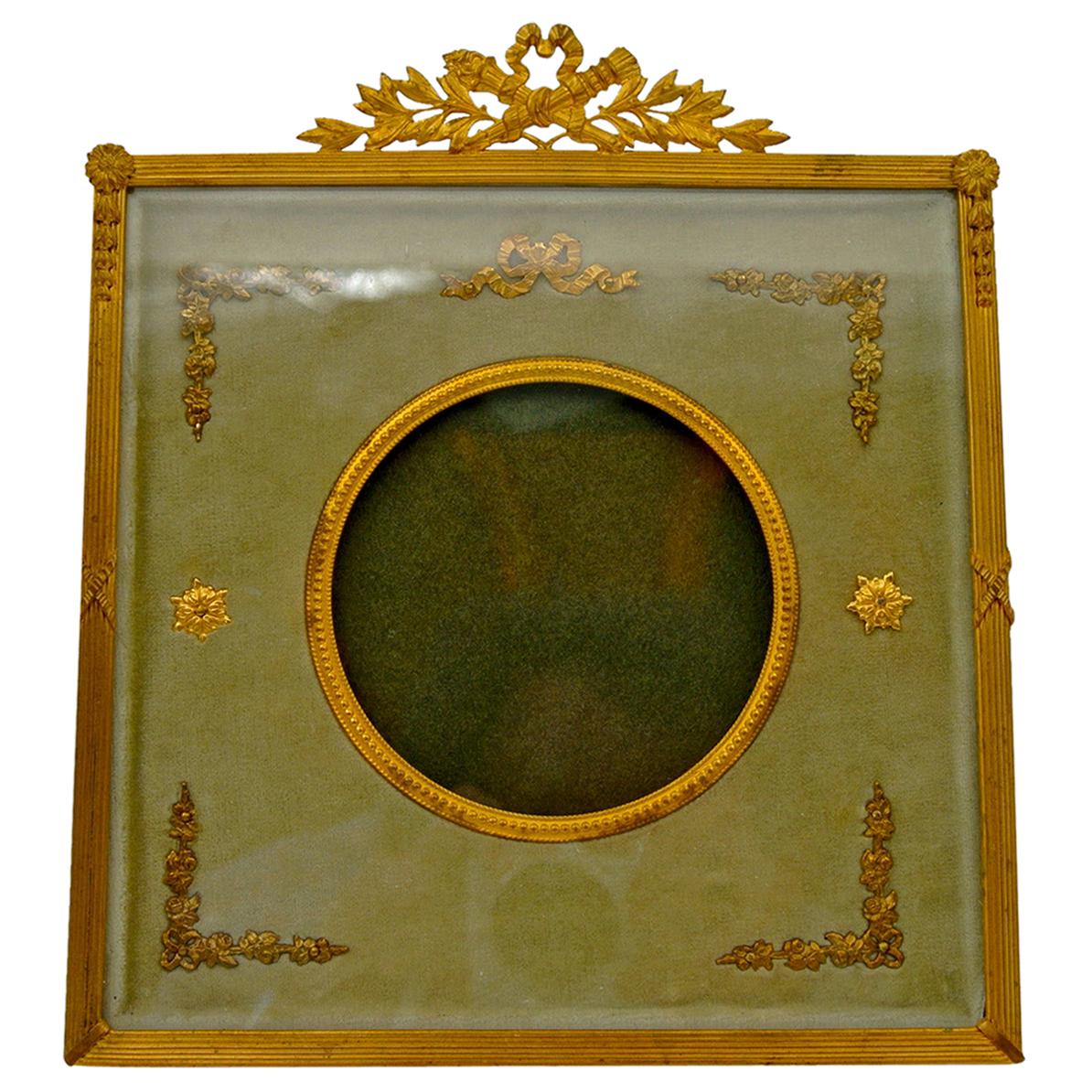 Gilded Brass and Water Green Velvet Photo Frame