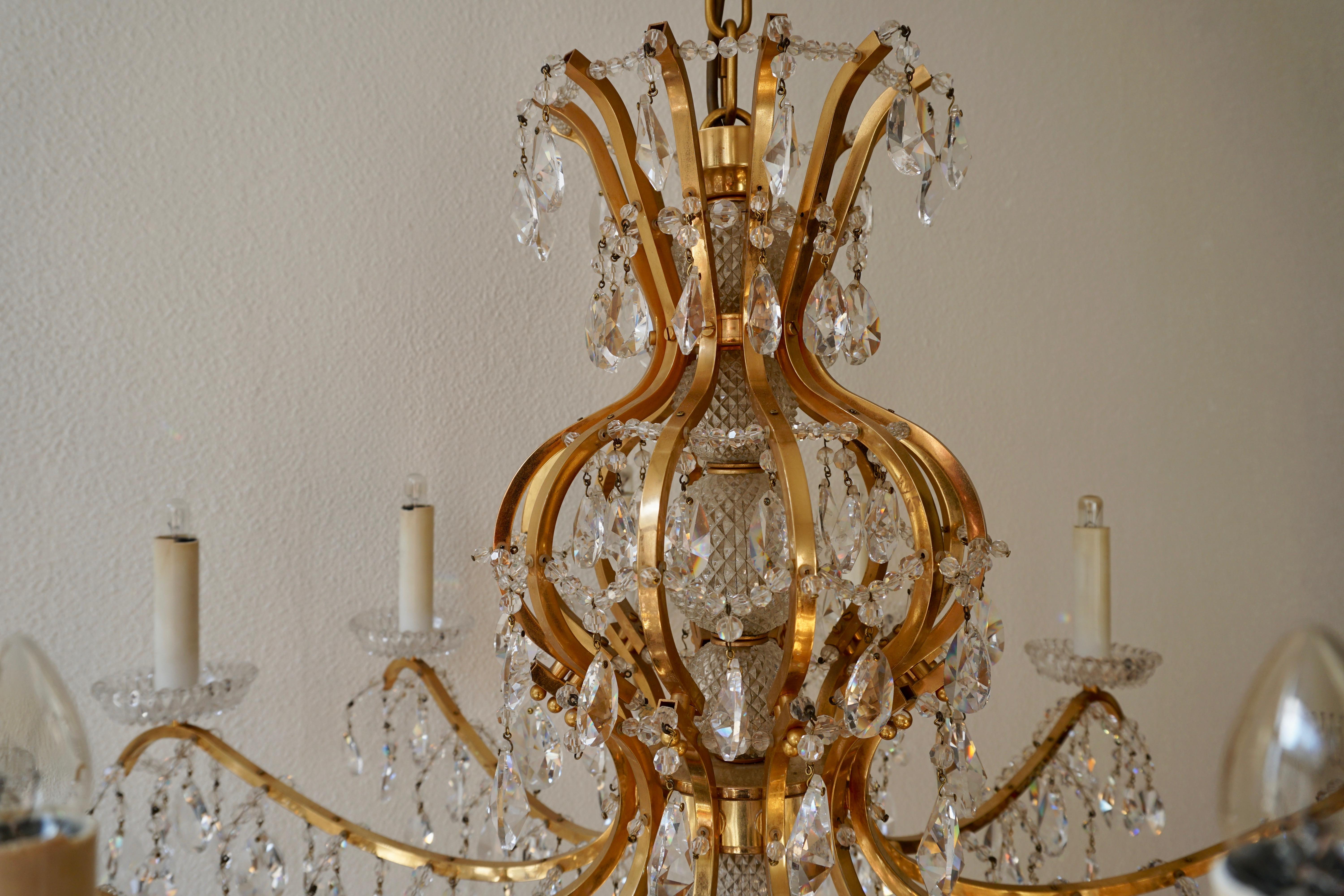 Gilded Brass Crystal Chandelier 6