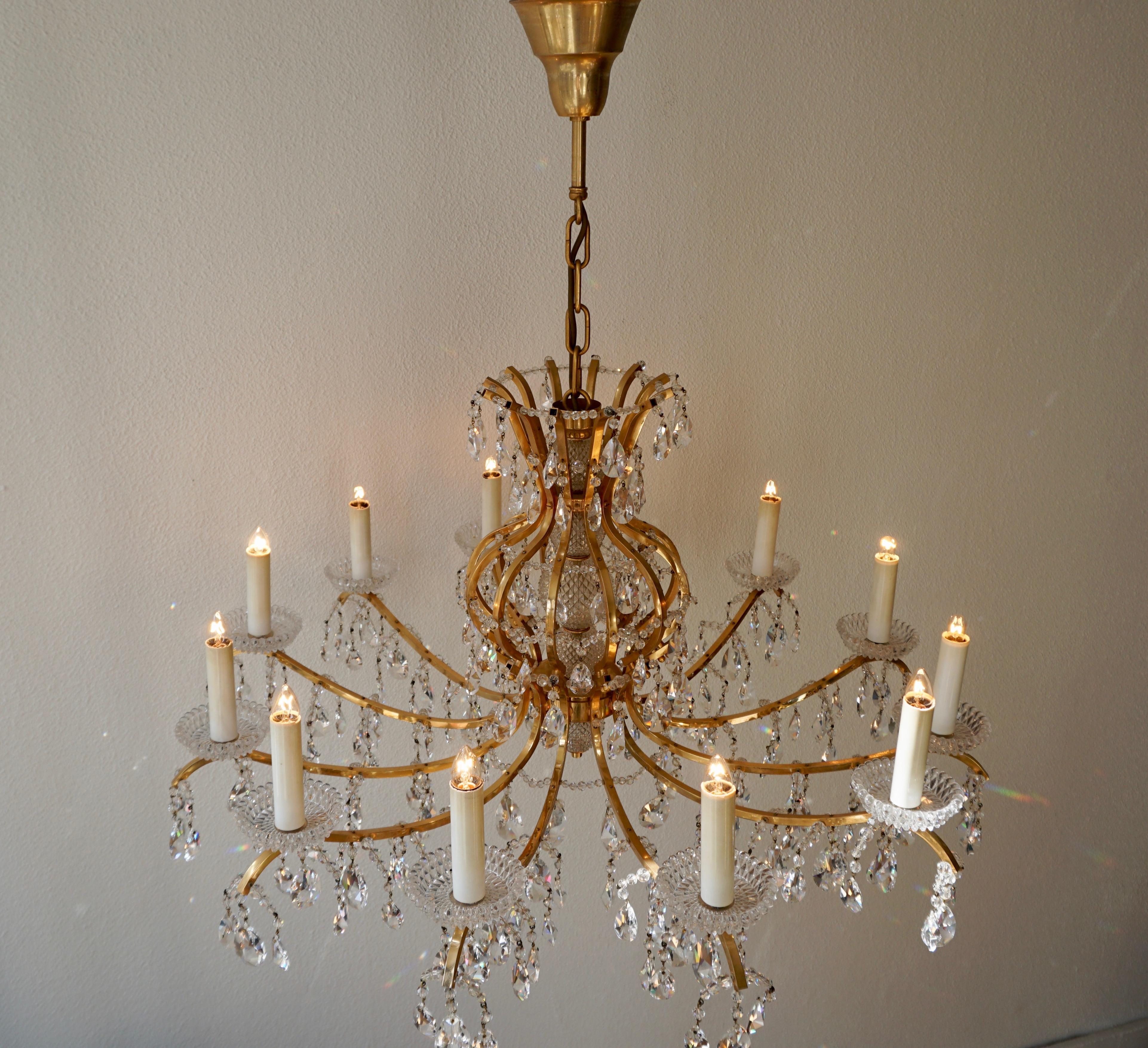 Gilded Brass Crystal Chandelier 8