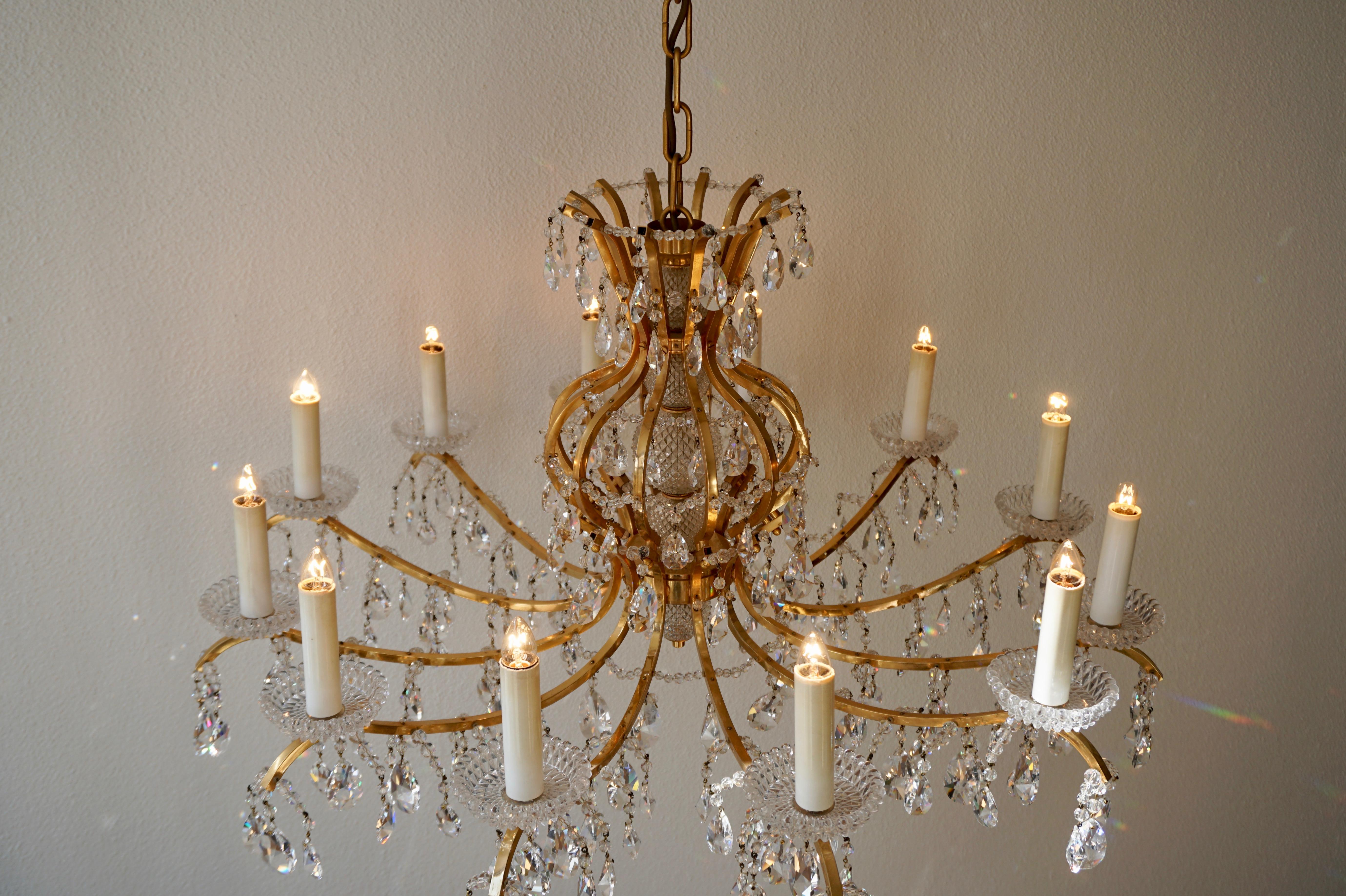 Gilded Brass Crystal Chandelier 9