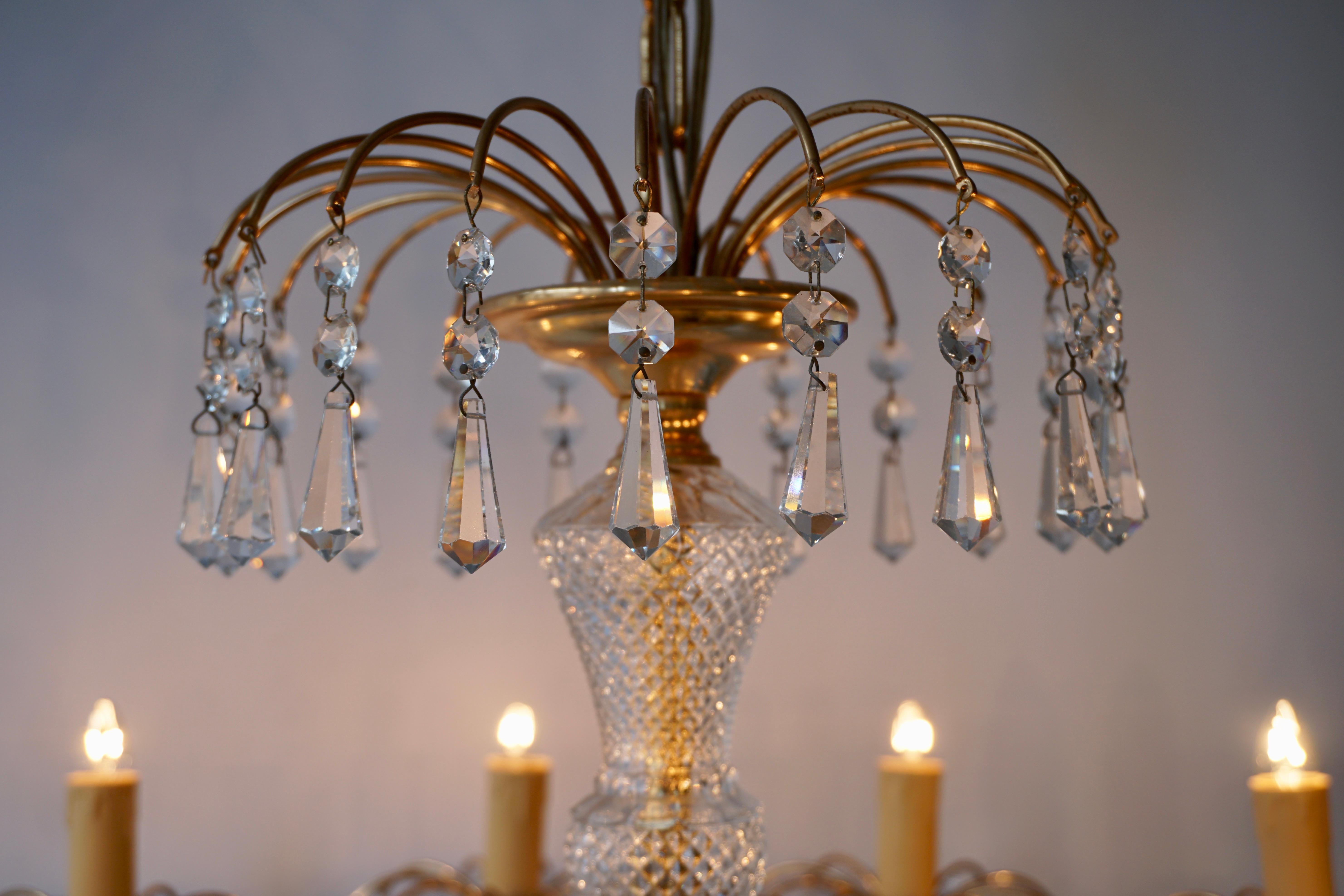 Italian Gilded Brass Crystal Chandelier