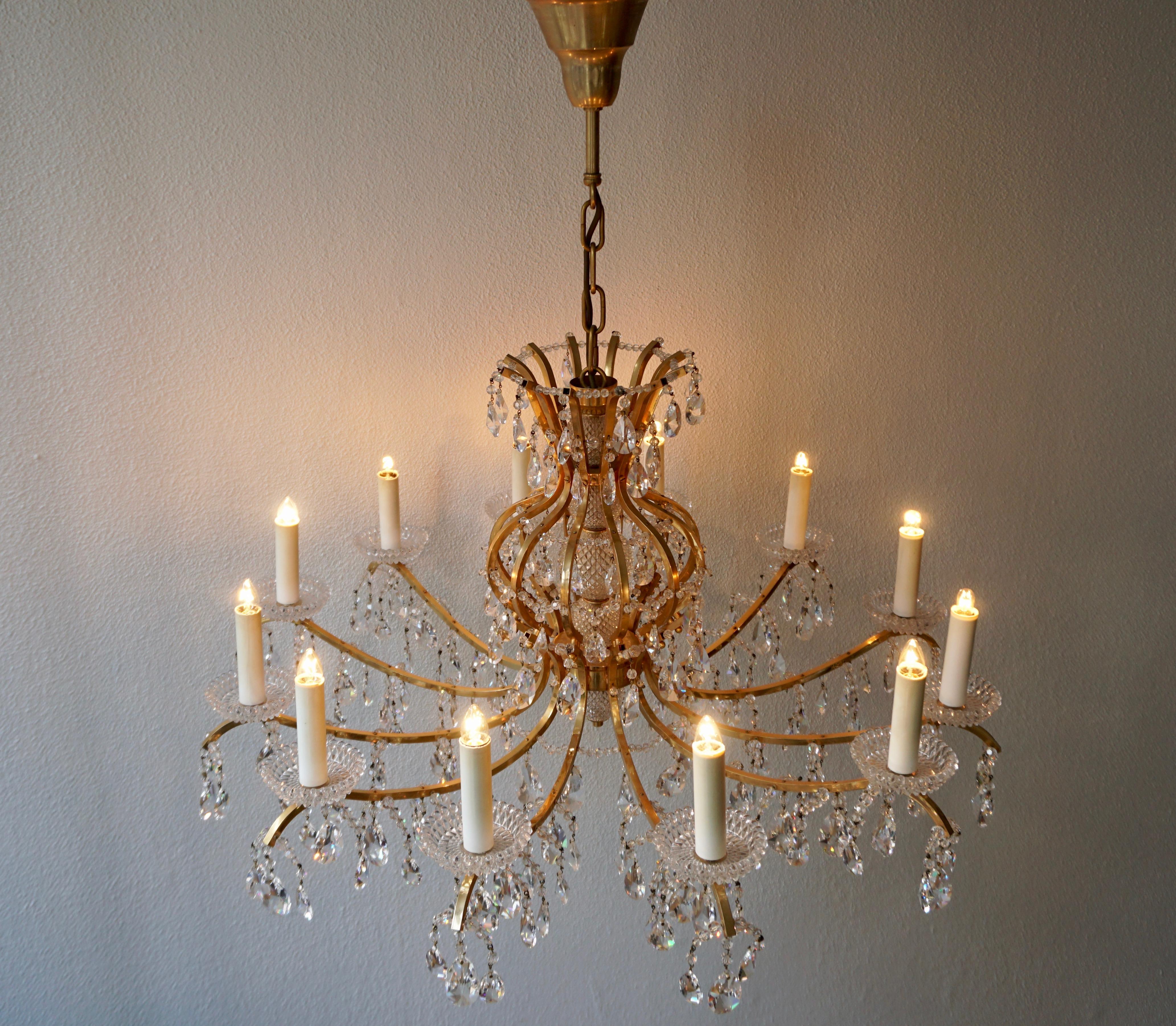 Gilded Brass Crystal Chandelier In Good Condition In Antwerp, BE