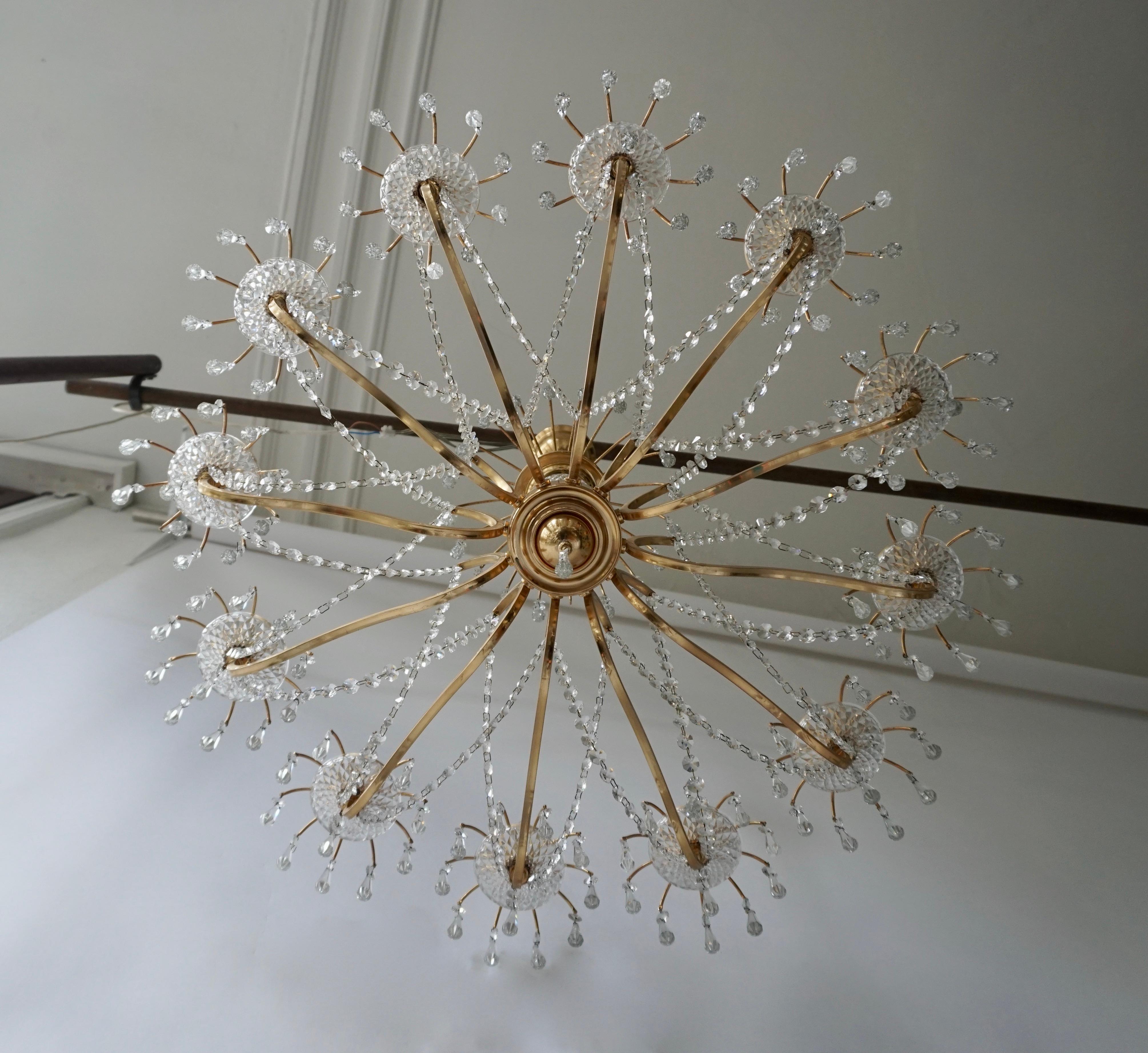 Gilded Brass Crystal Chandelier In Good Condition In Antwerp, BE