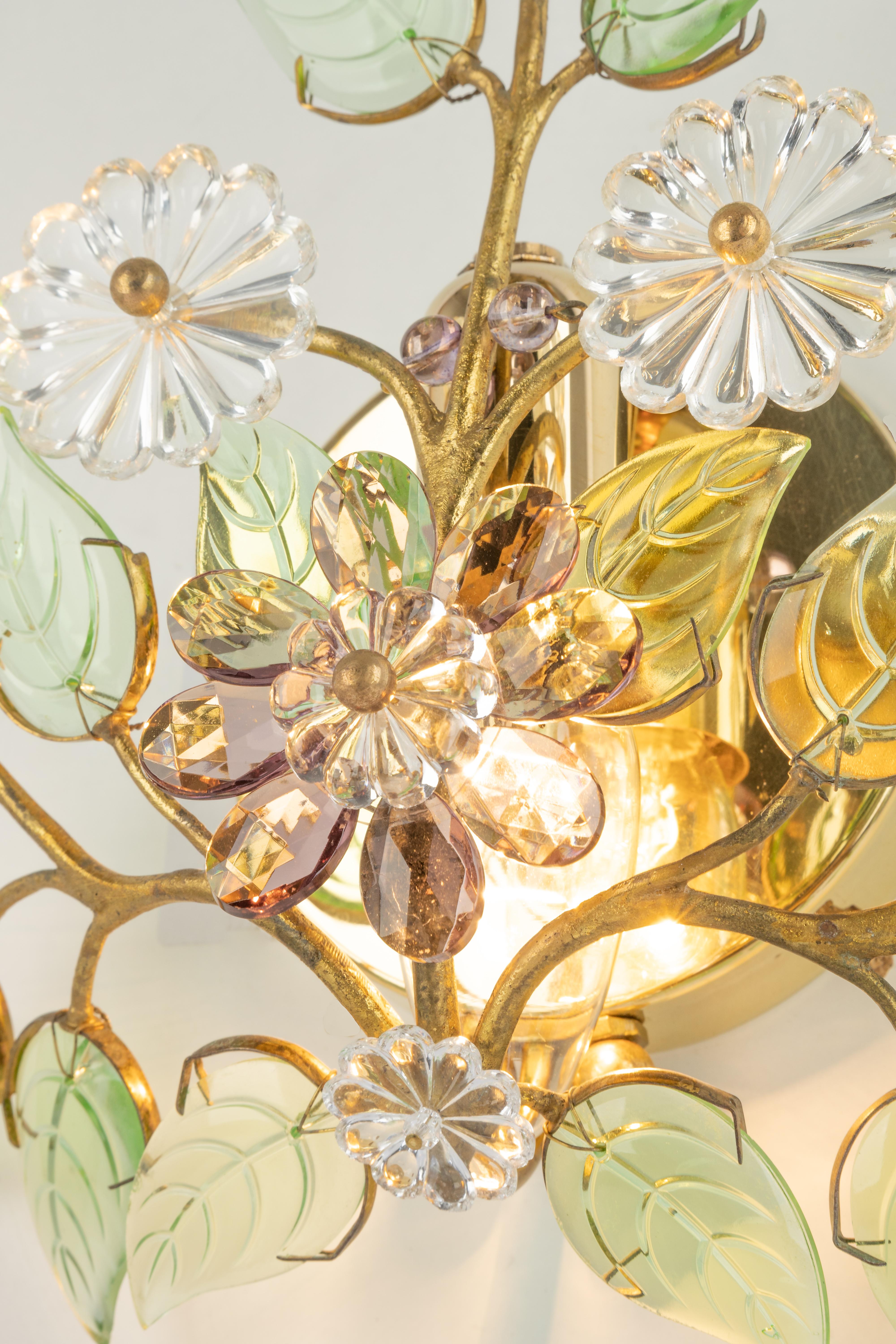 Gilded Brass Crystal Wall Lights by Palwa, Germany, 1960s 2