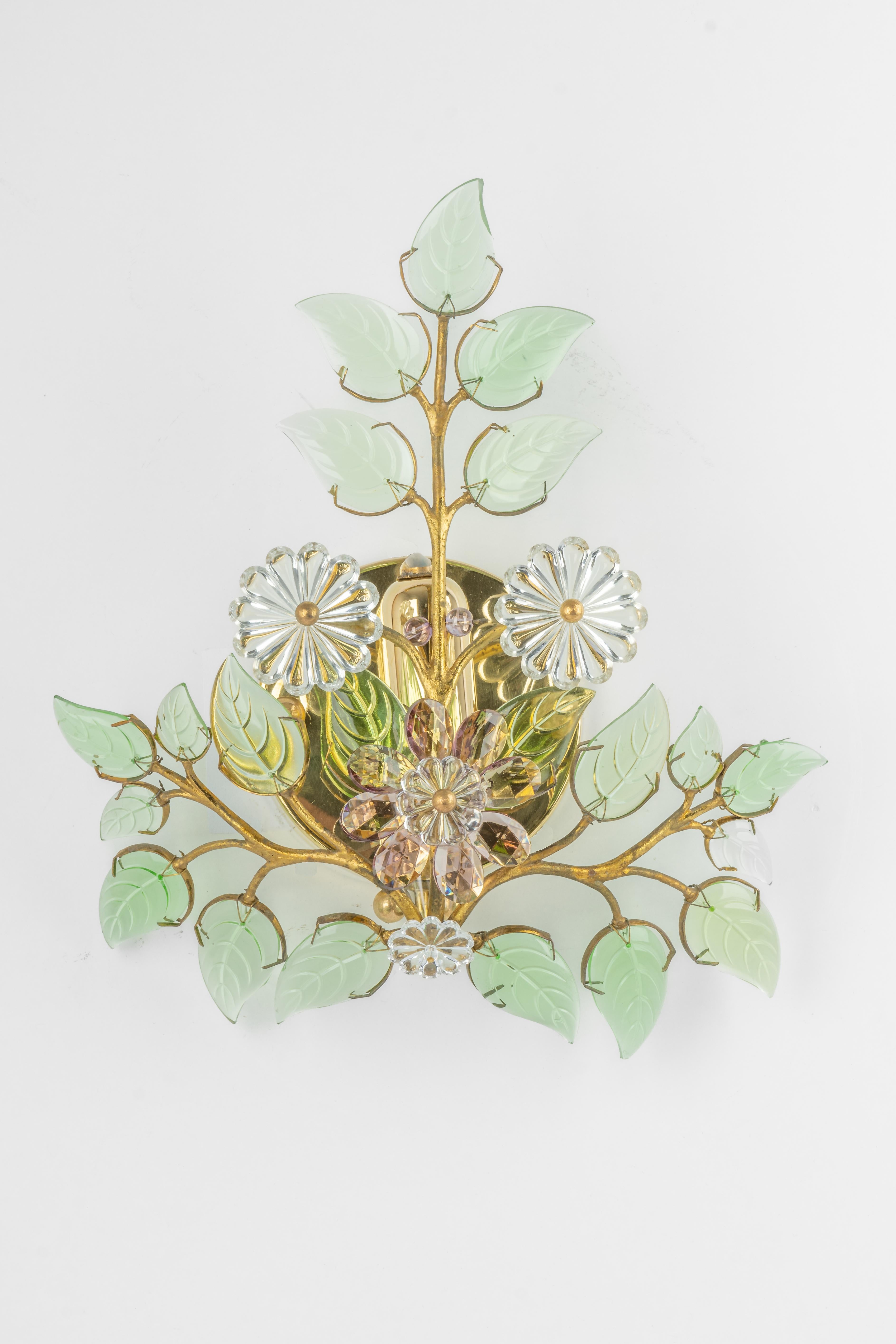 Gilded Brass Crystal Wall Lights by Palwa, Germany, 1960s 4
