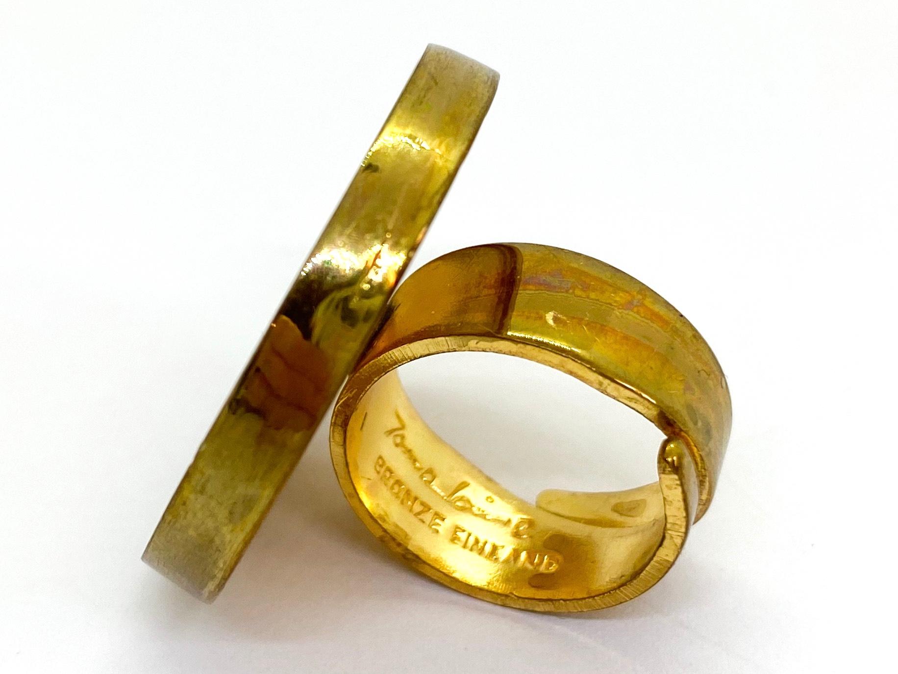 Women's or Men's Gilded Brass Finland Jorma Laine Turun Hopea Three Rings For Sale
