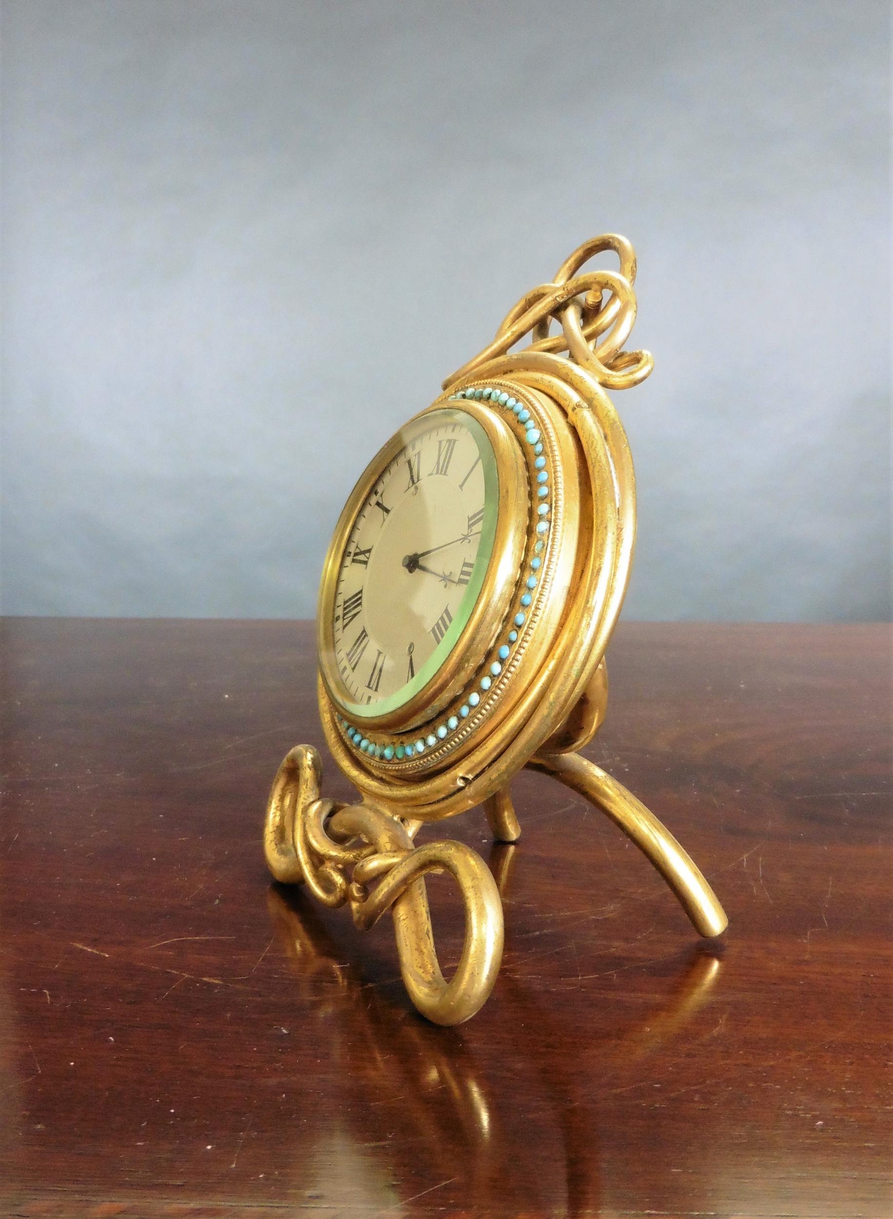 Victorian Gilded Brass French Strut Mantel Clock For Sale